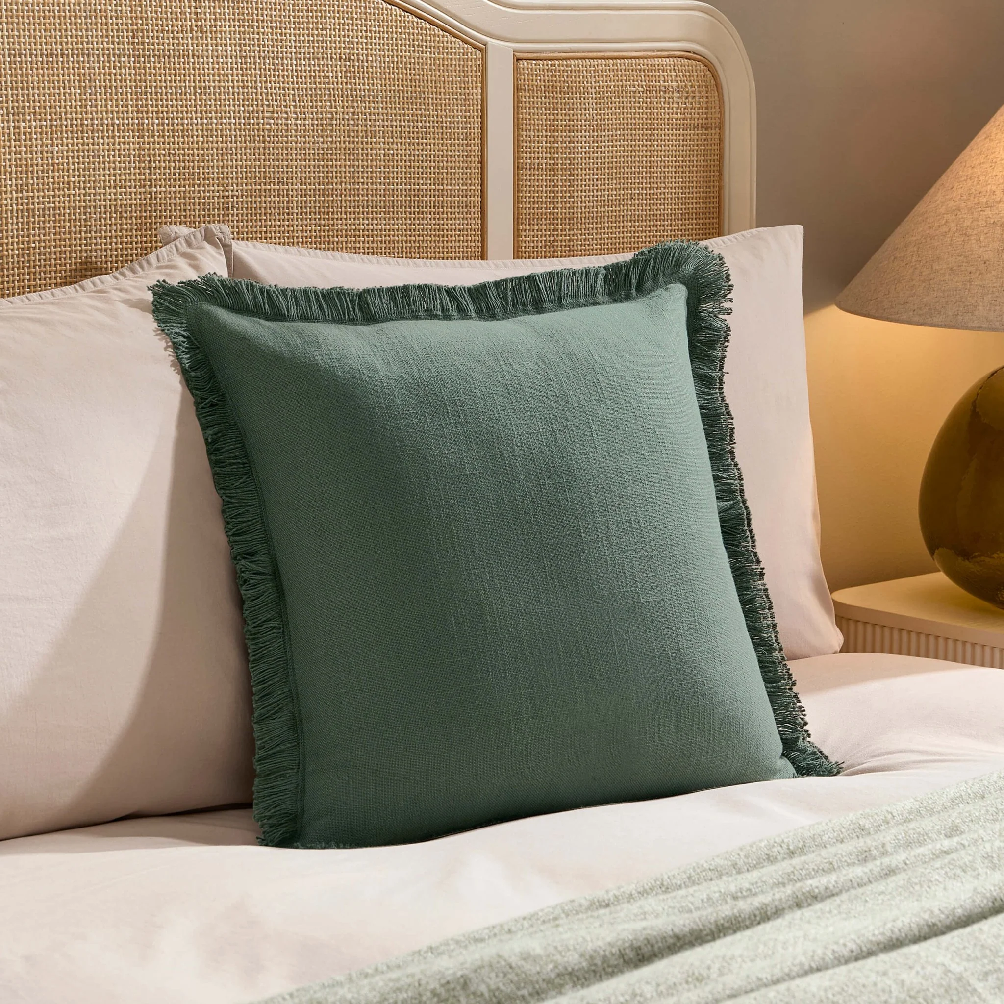 Cotton Fringed Edge Cushion Cover- Forest Green