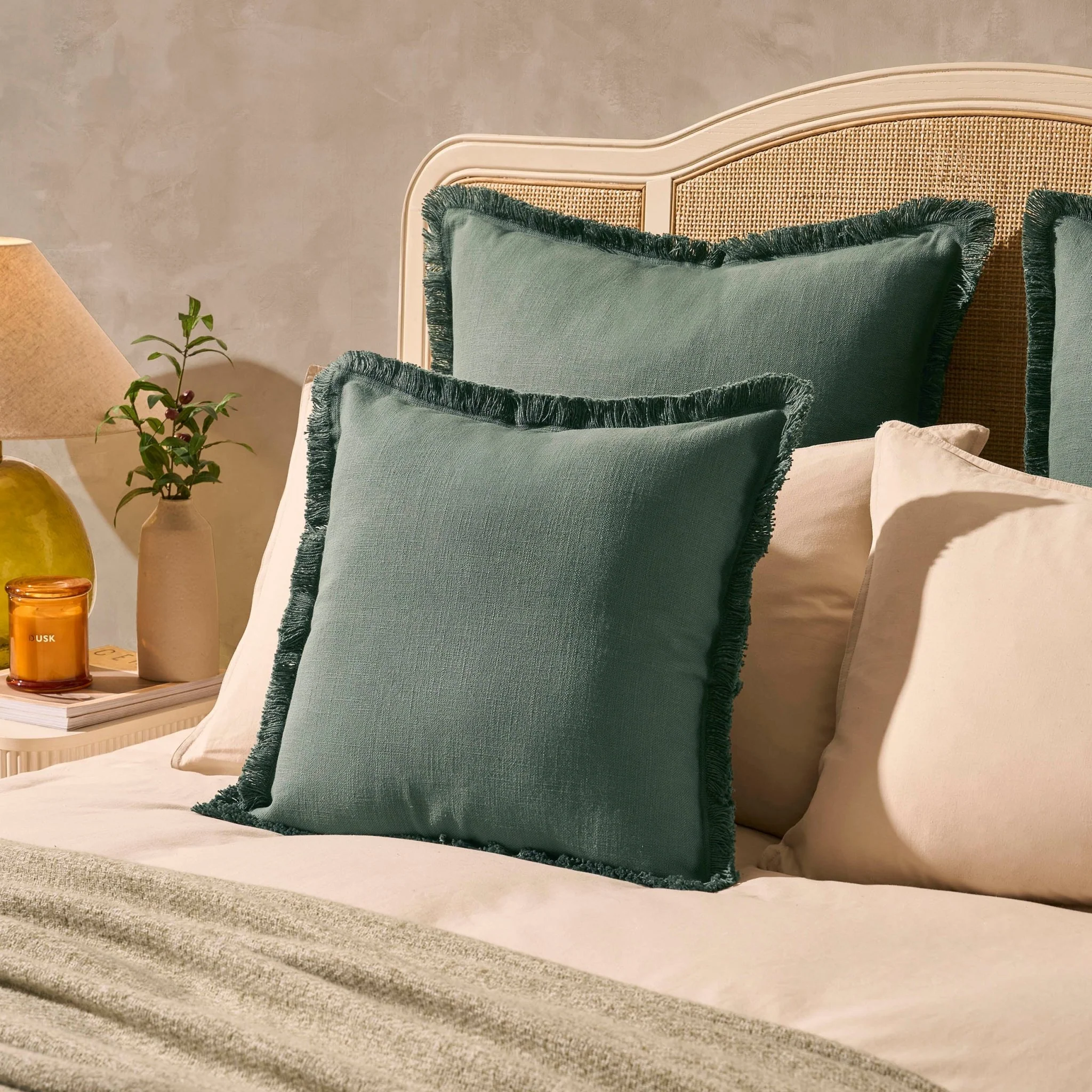Cotton Fringed Edge Cushion Cover- Forest Green - Image 2