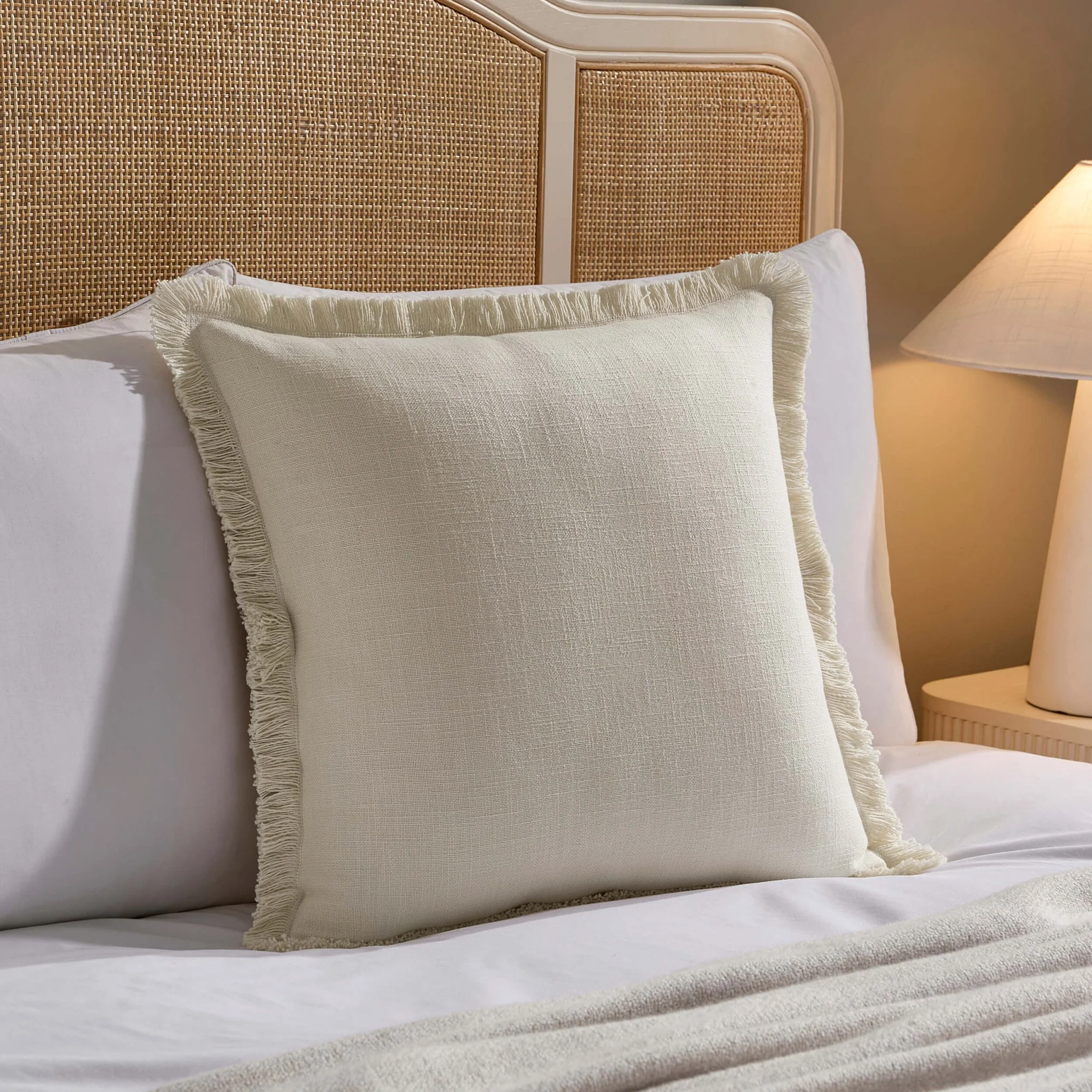 Cotton Fringed Edge Cushion Cover - Natural