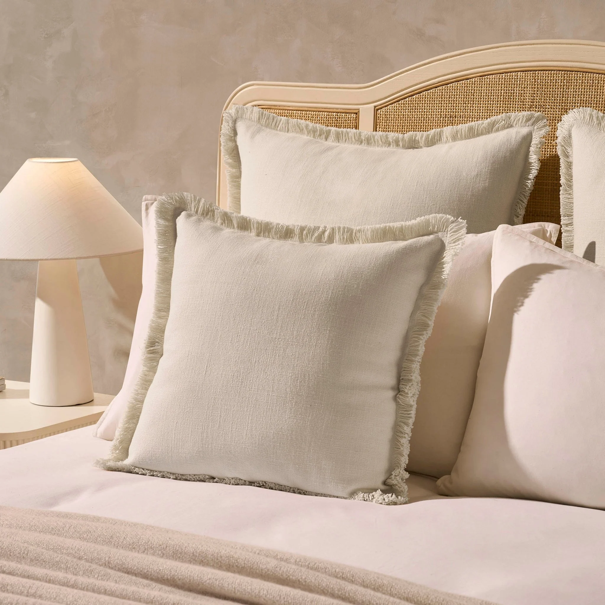 Cotton Fringed Edge Cushion Cover - Natural - Image 2