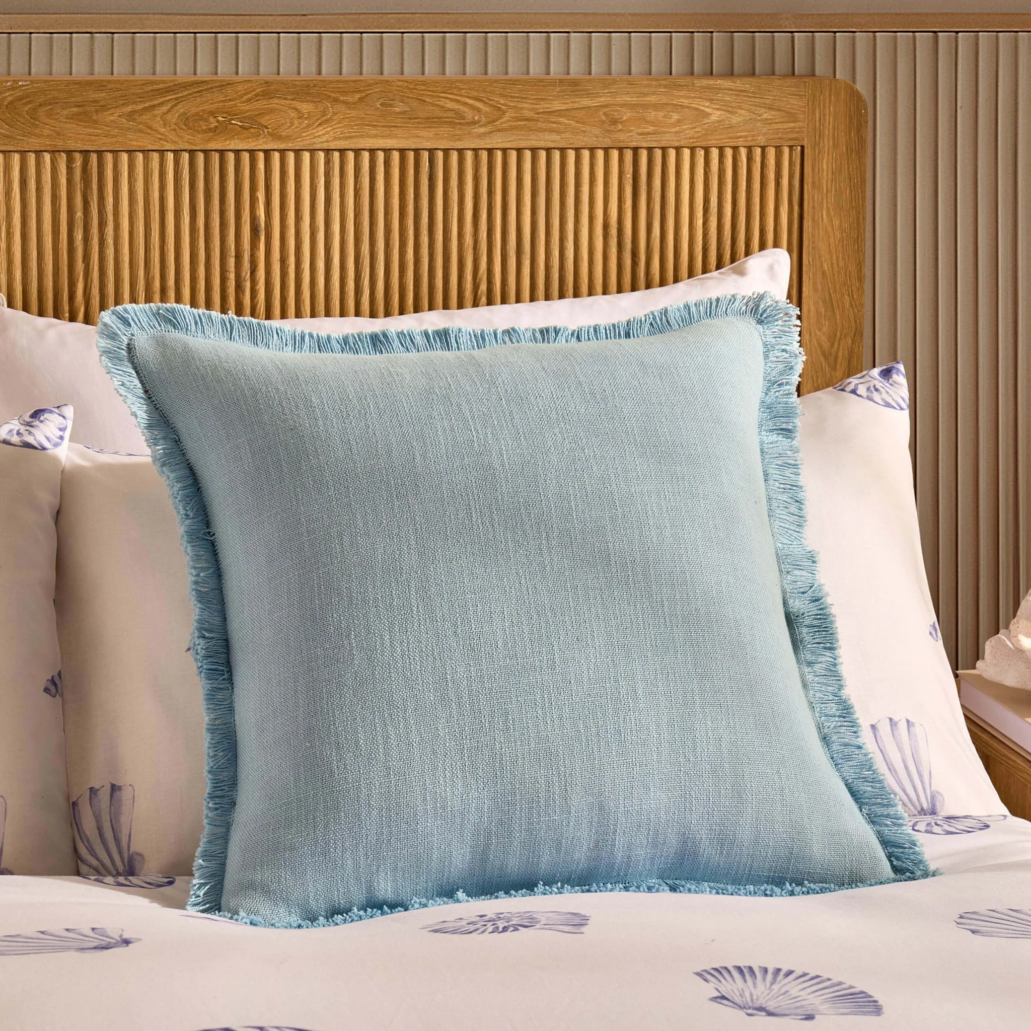 Cotton Fringed Edge Cushion Cover - Sky Blue
