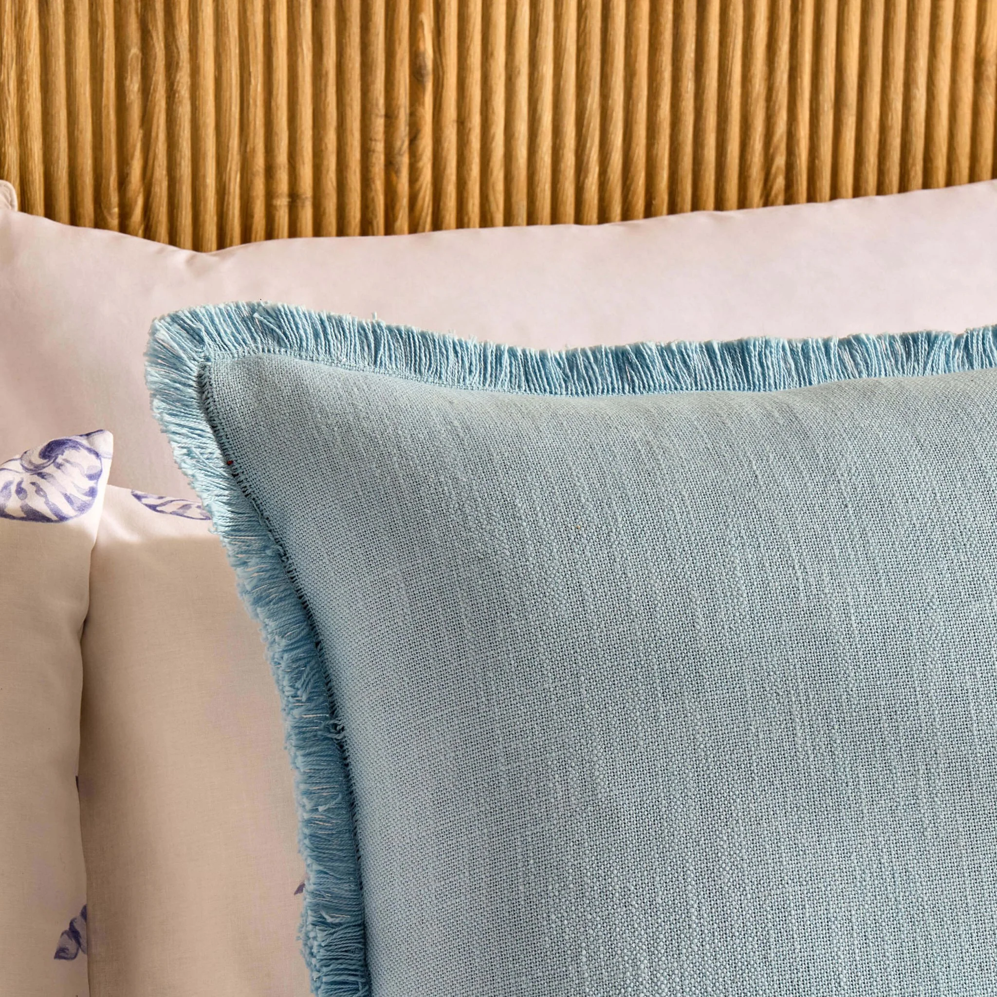 Cotton Fringed Edge Cushion Cover - Sky Blue - Image 2