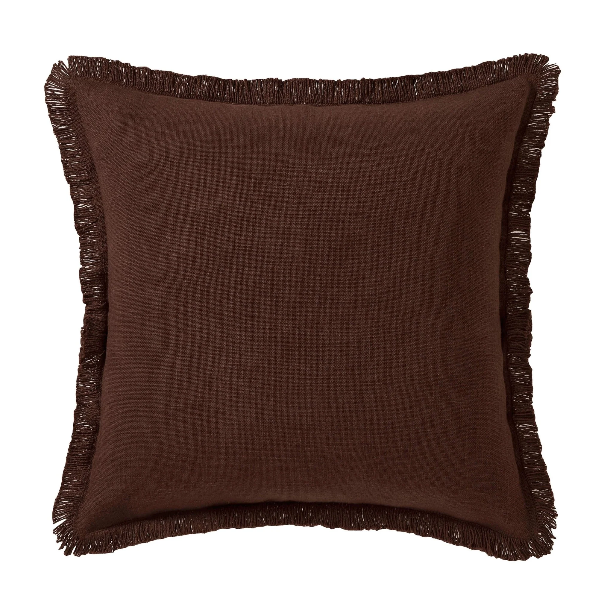 Cotton Fringed Edge Sofa Cushion Cover - Chocolate - Image 2