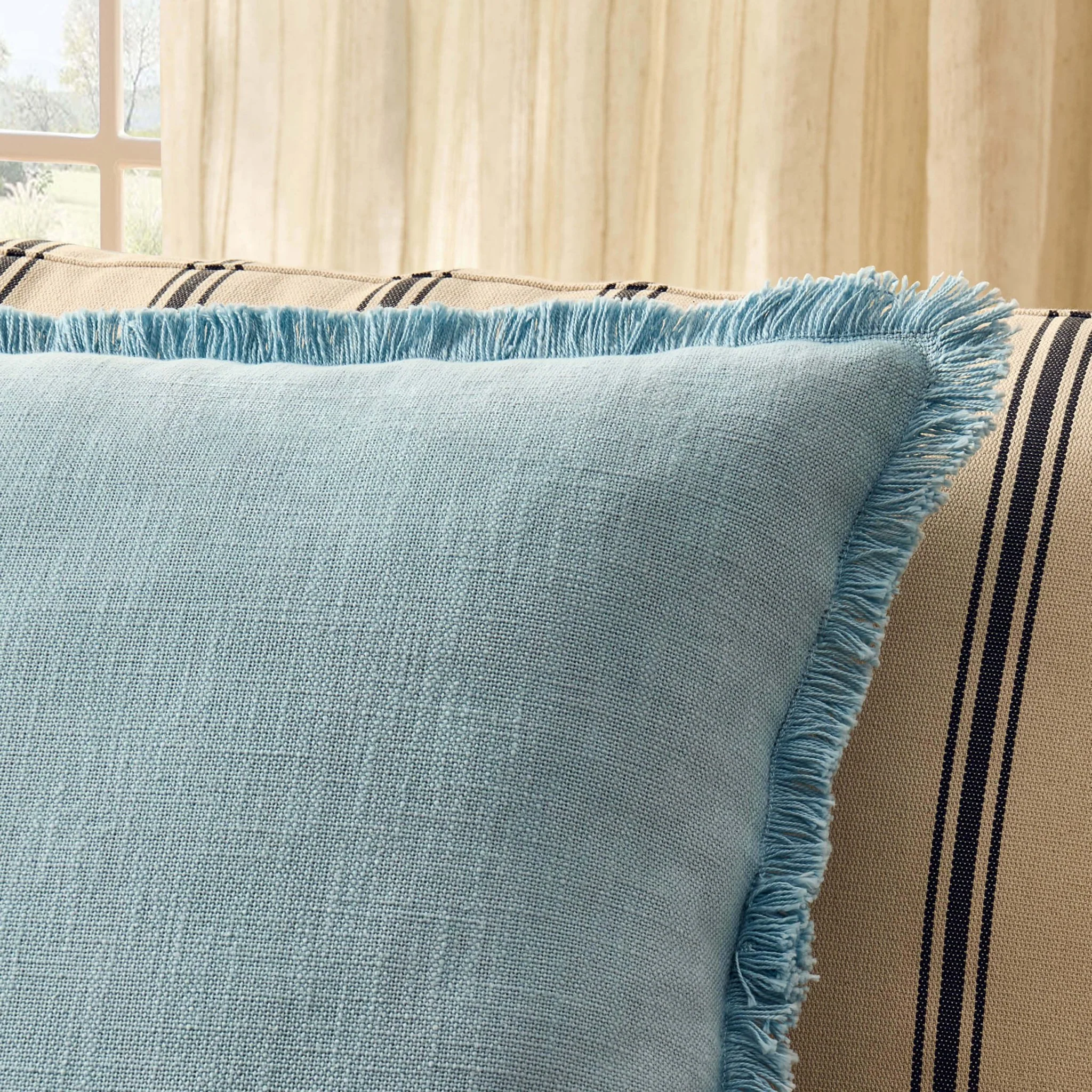 Cotton Fringed Edge Sofa Cushion Cover - Sky Blue - Image 2
