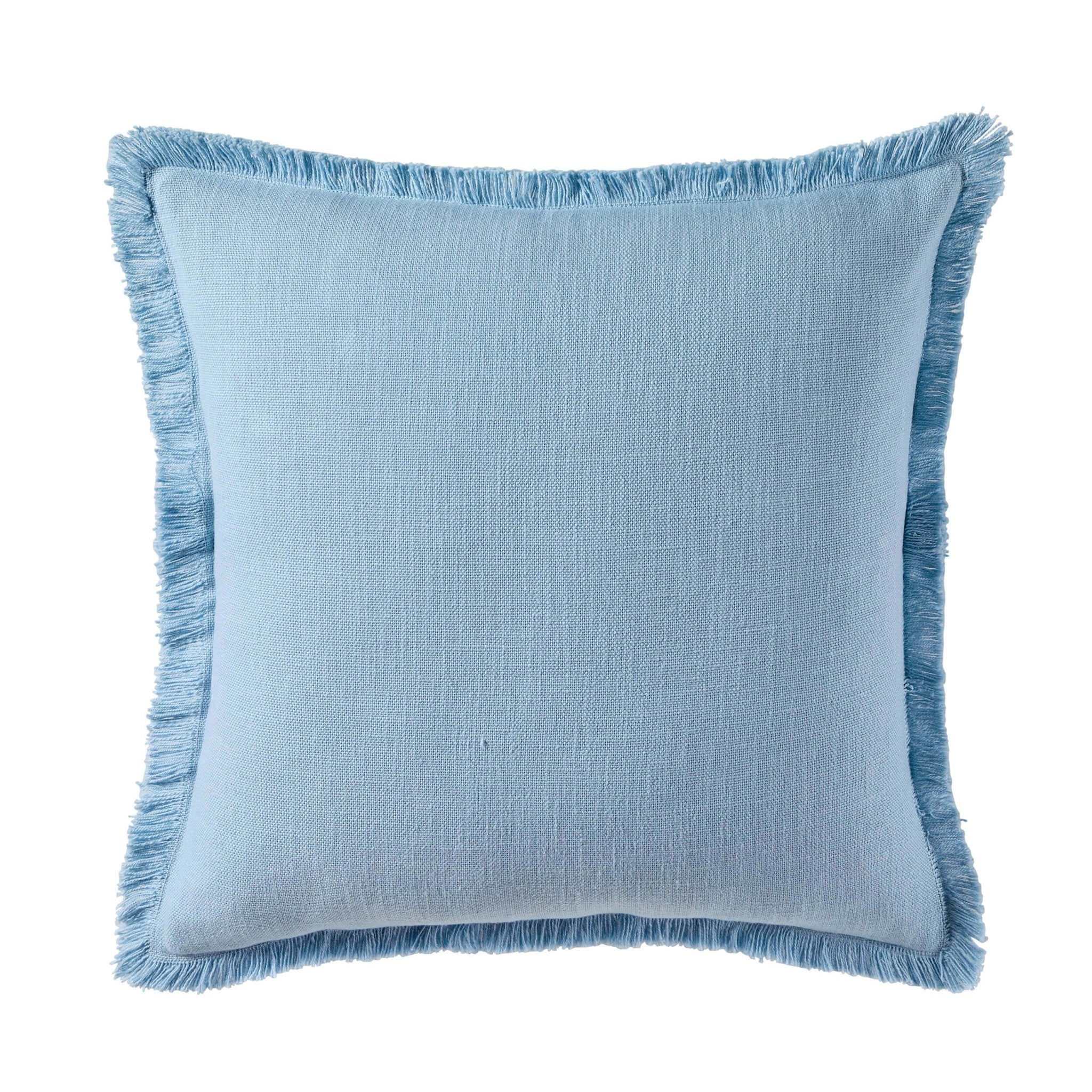 Cotton Fringed Edge Sofa Cushion Cover - Sky Blue - Image 3