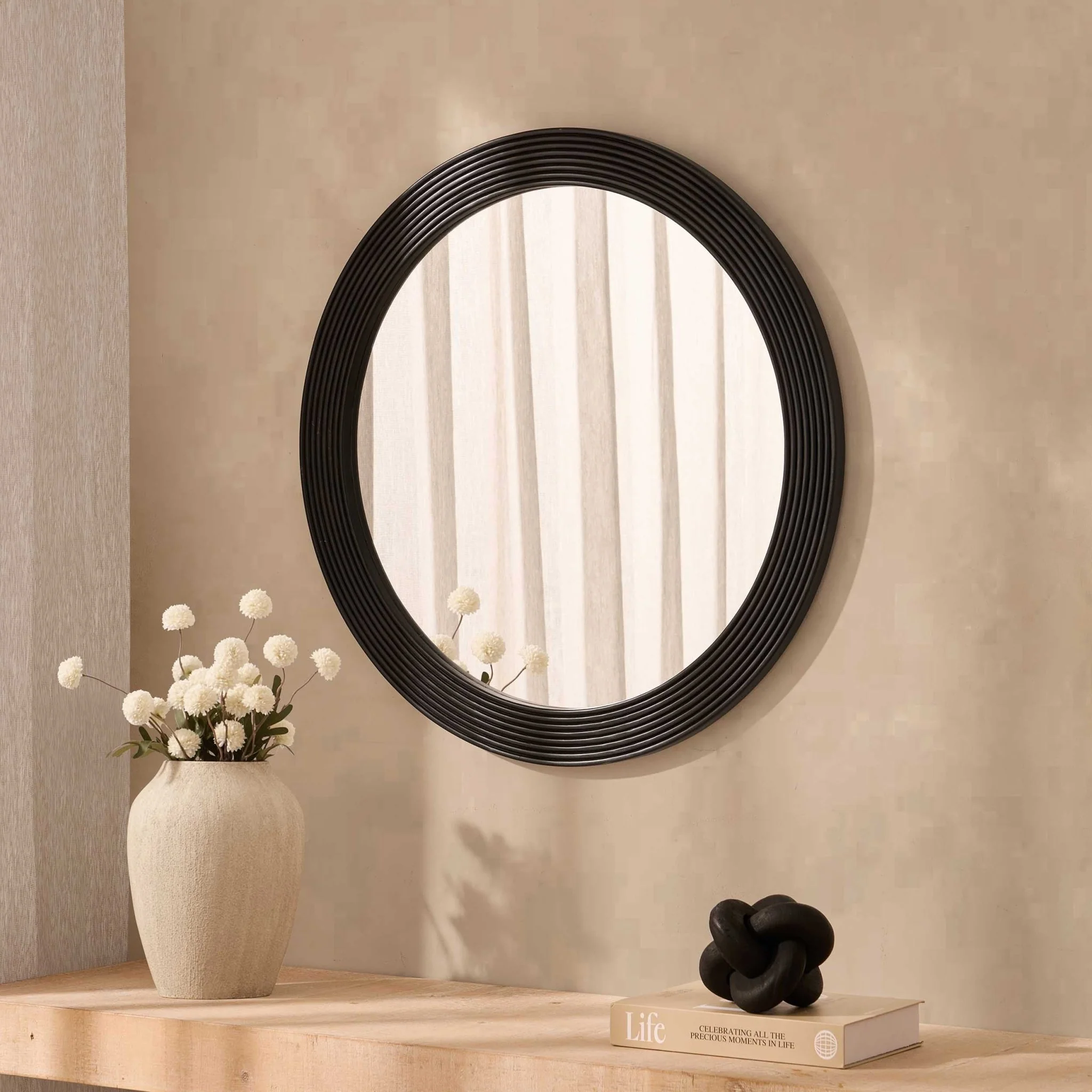 Cyrus Circle Wood Mirror - Black