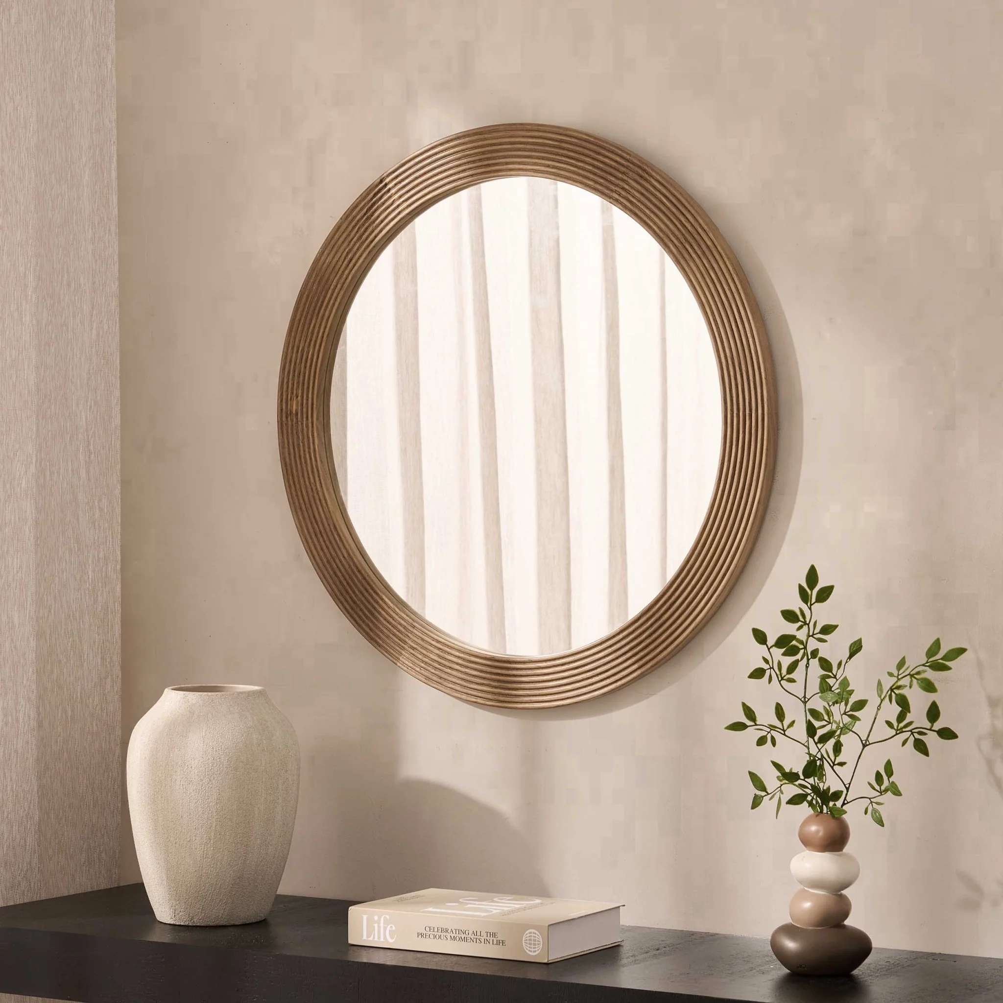 Cyrus Circle Wood Mirror - Light Wood
