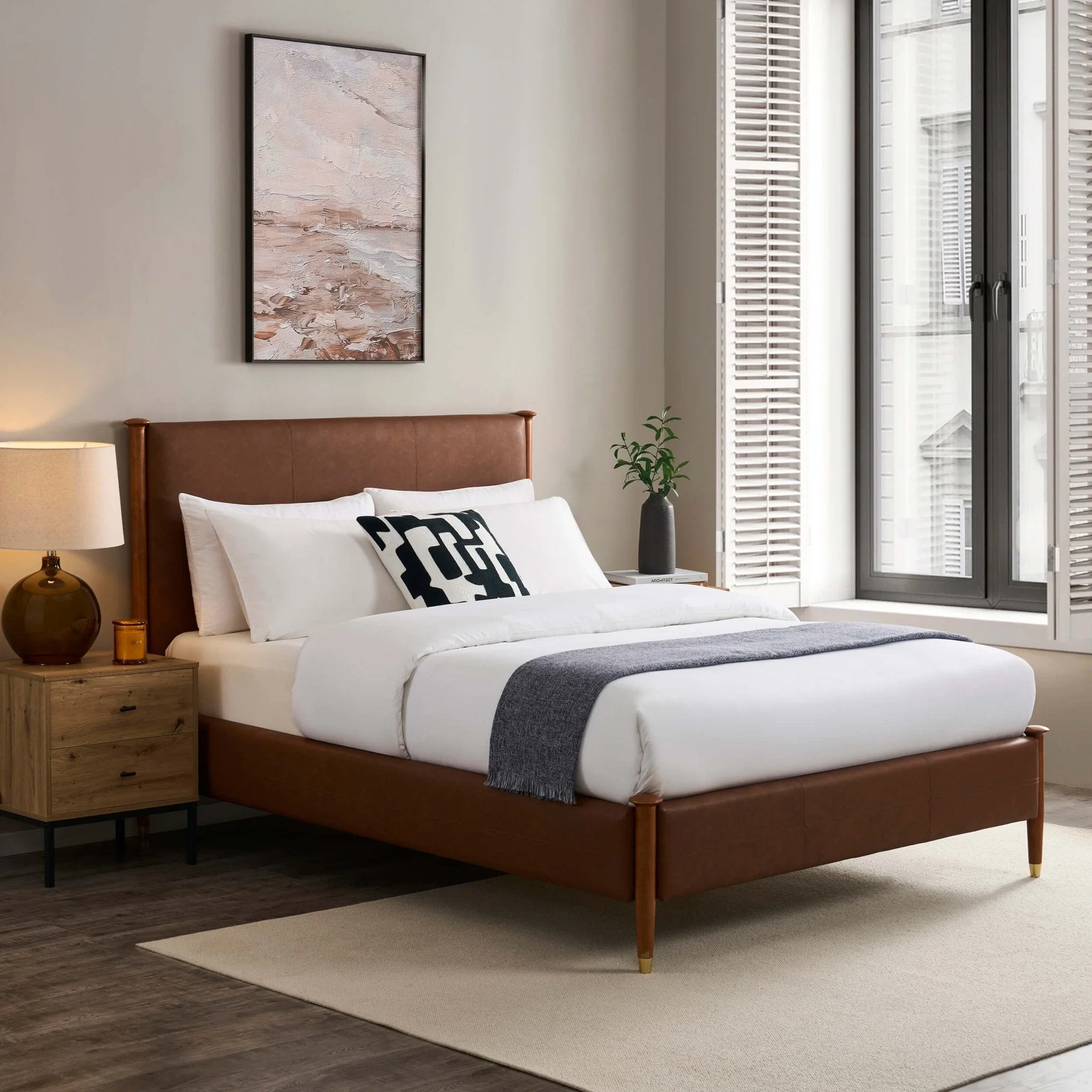 Dallas Bed Frame - Faux Leather Tan