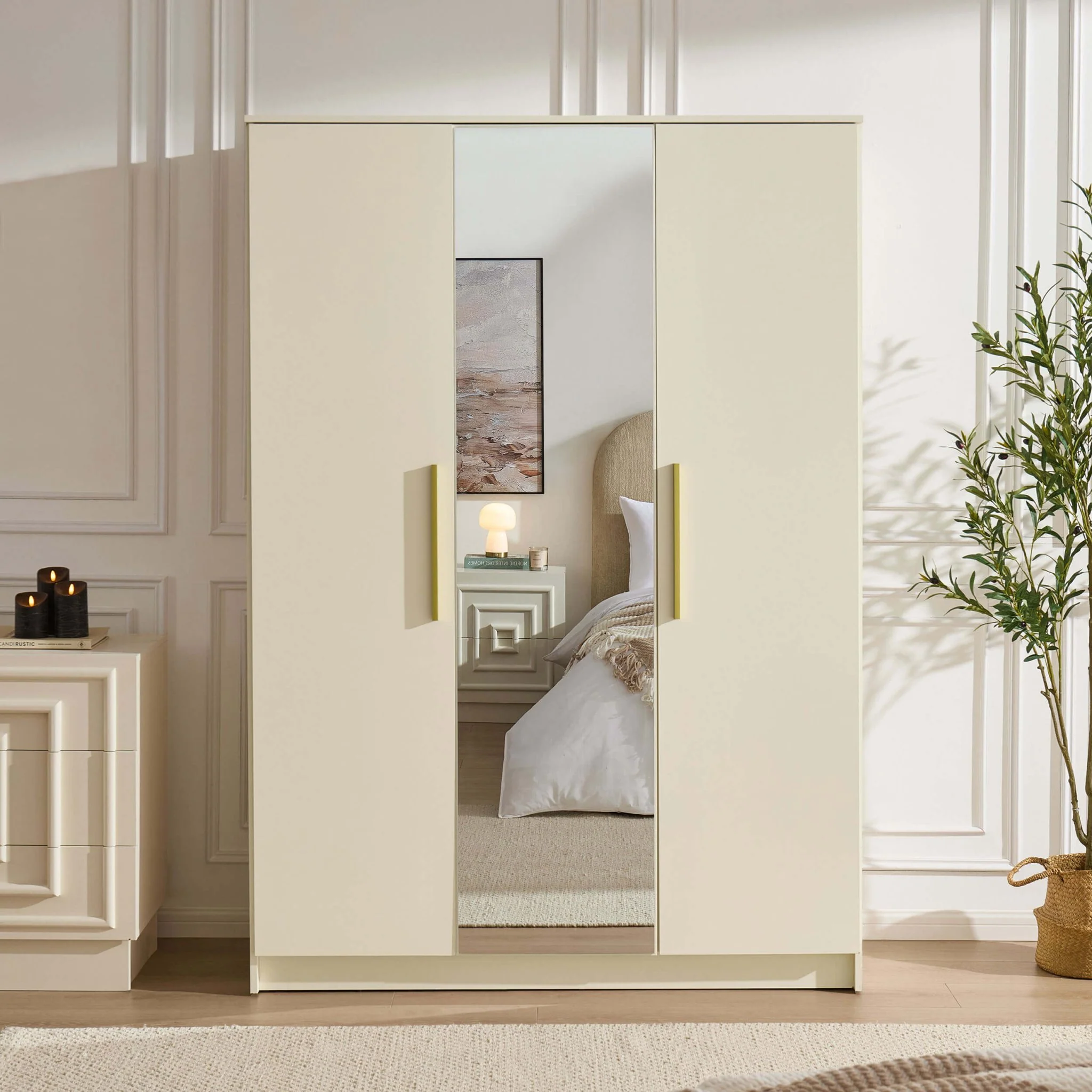 Darcey 3 Door Wardrobe - Cream - Image 3