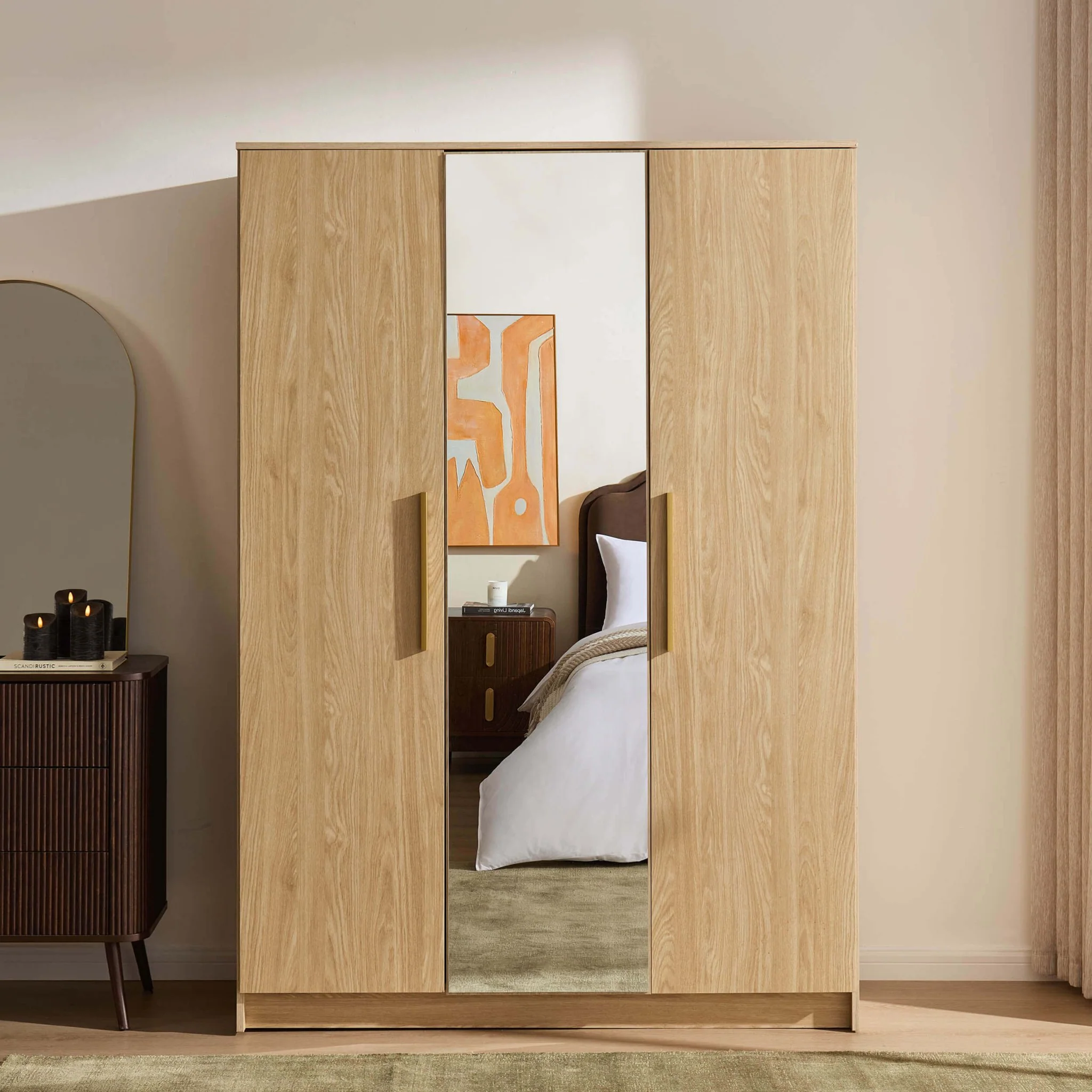 Darcey 3 Door Wardrobe - Light Wood - Image 3