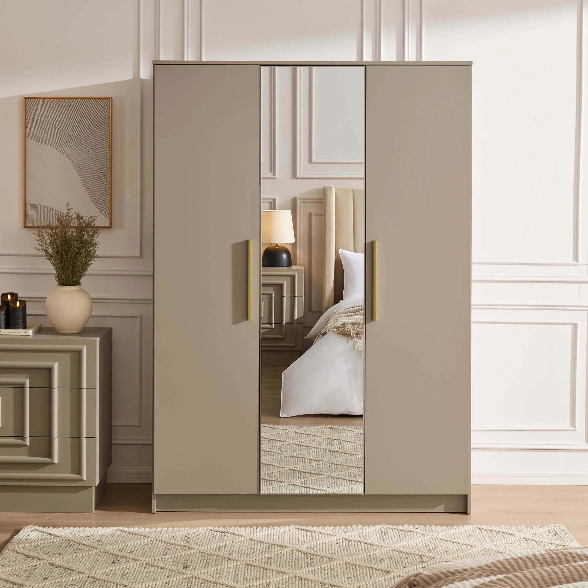 Darcey 3 Door Wardrobe - Taupe - Image 3