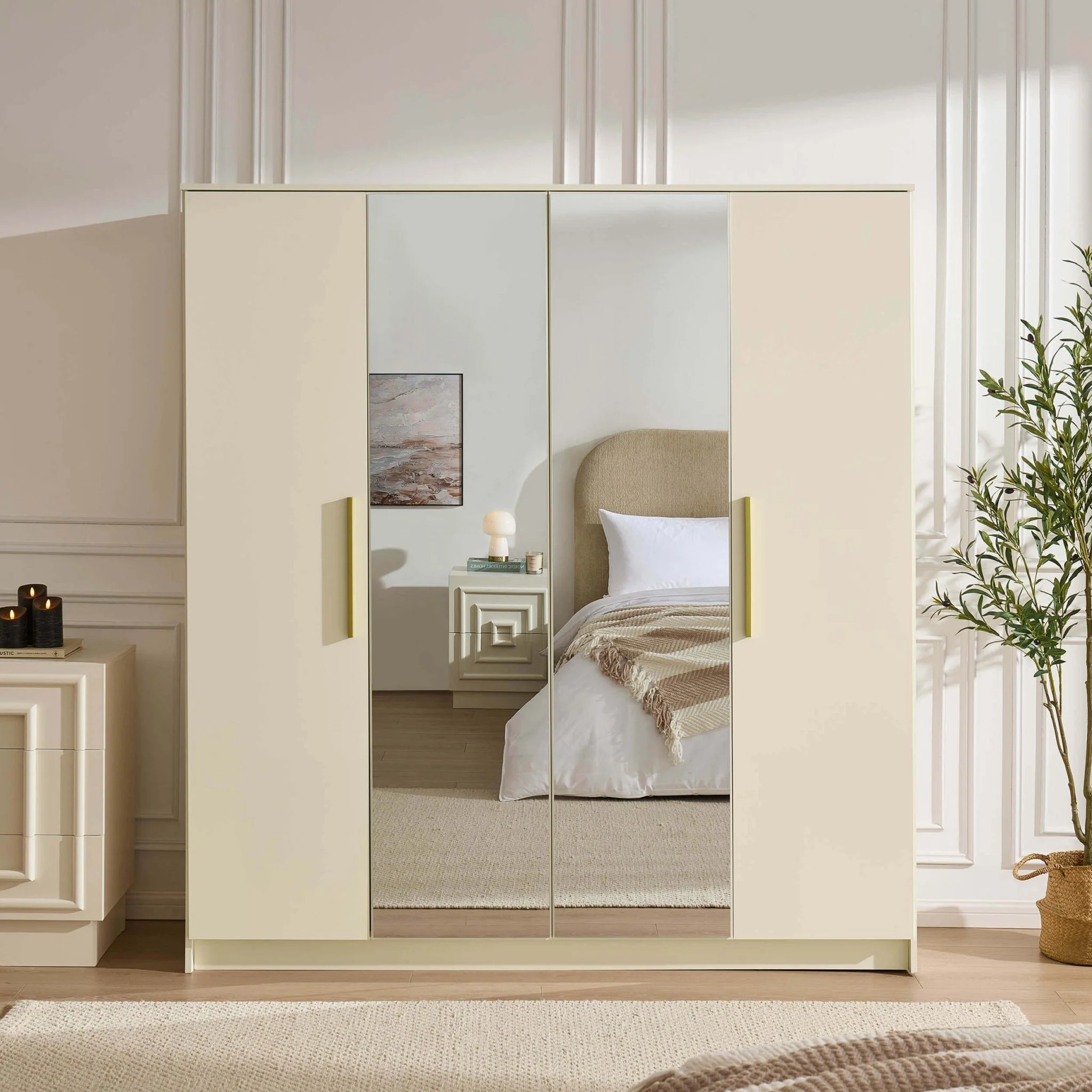Darcey 4 Door Wardrobe - Cream - Image 3