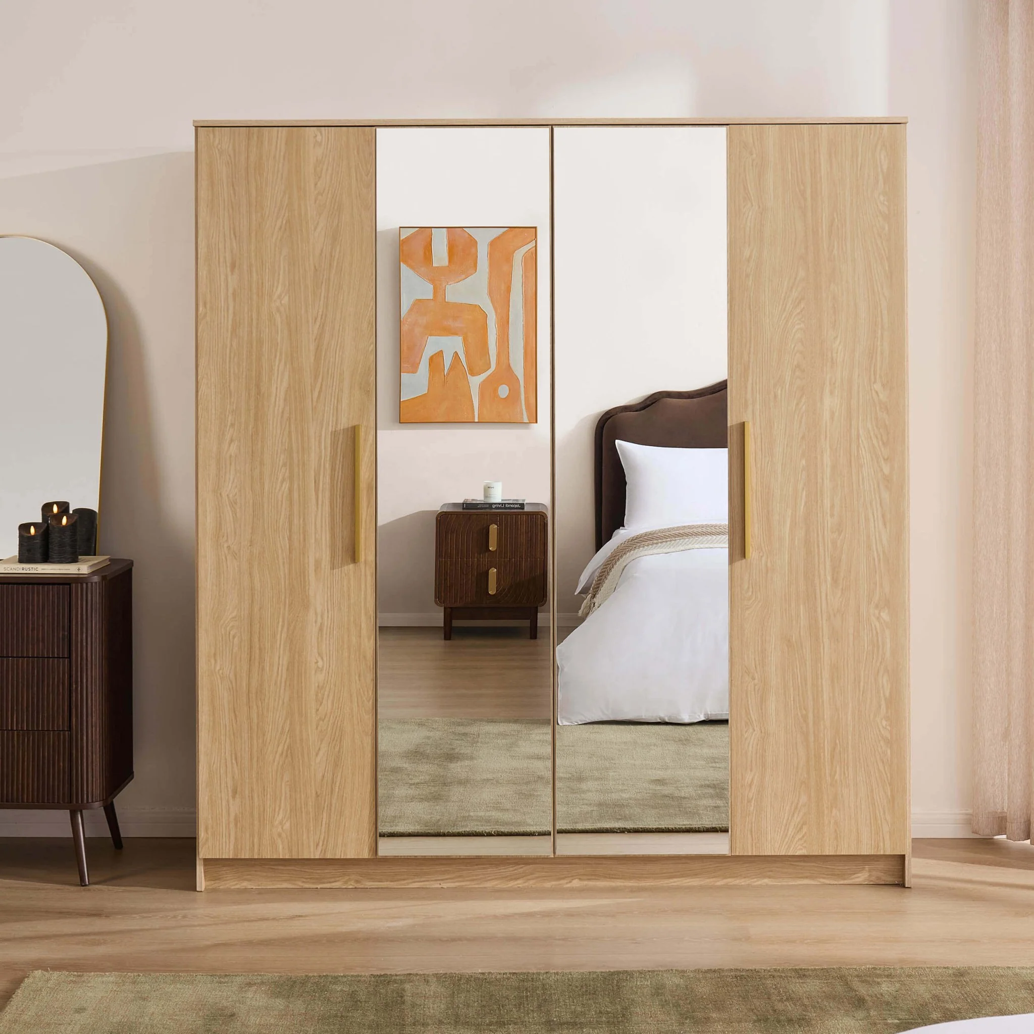 Darcey 4 Door Wardrobe - Light Wood - Image 3