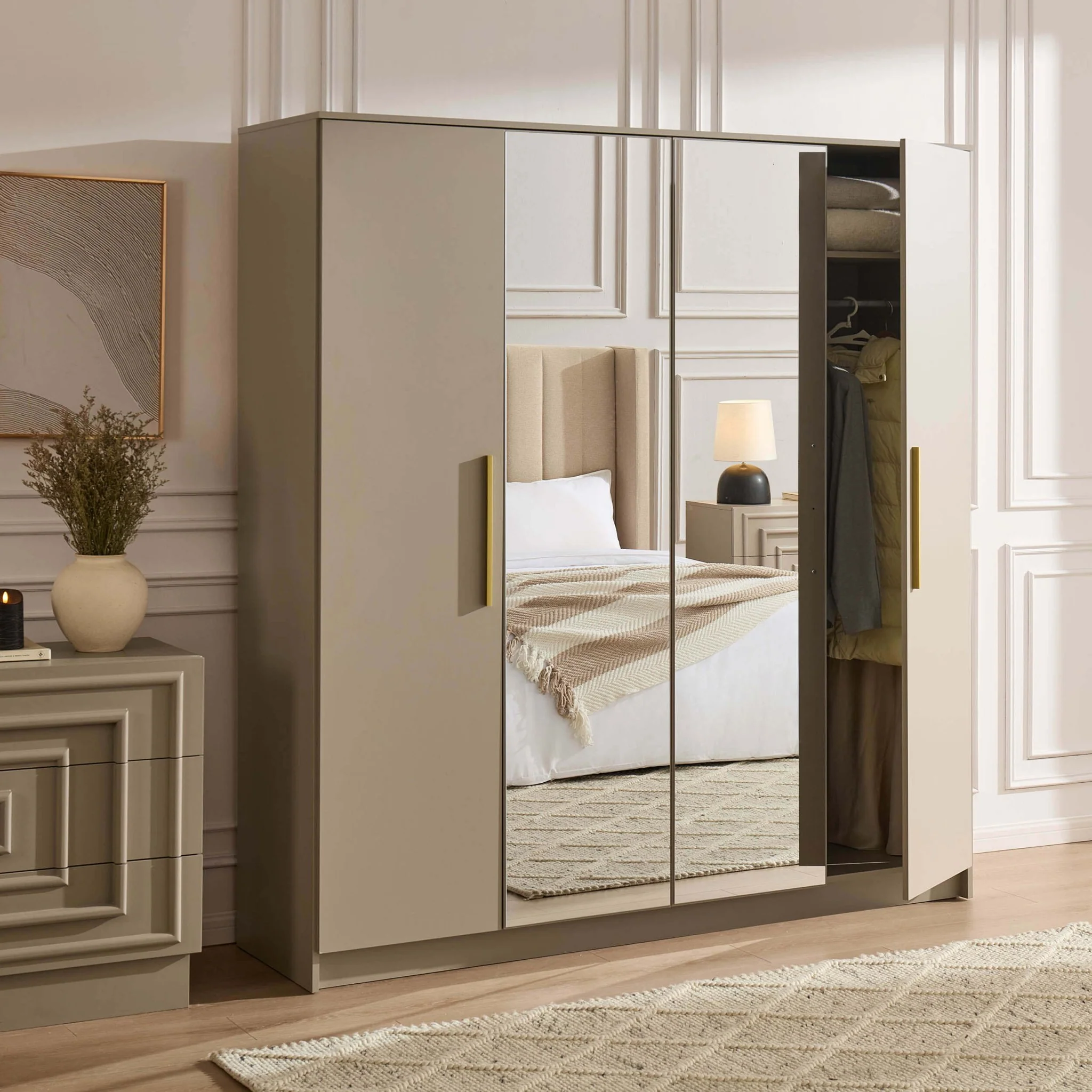 Darcey 4 Door Wardrobe - Taupe - Image 4