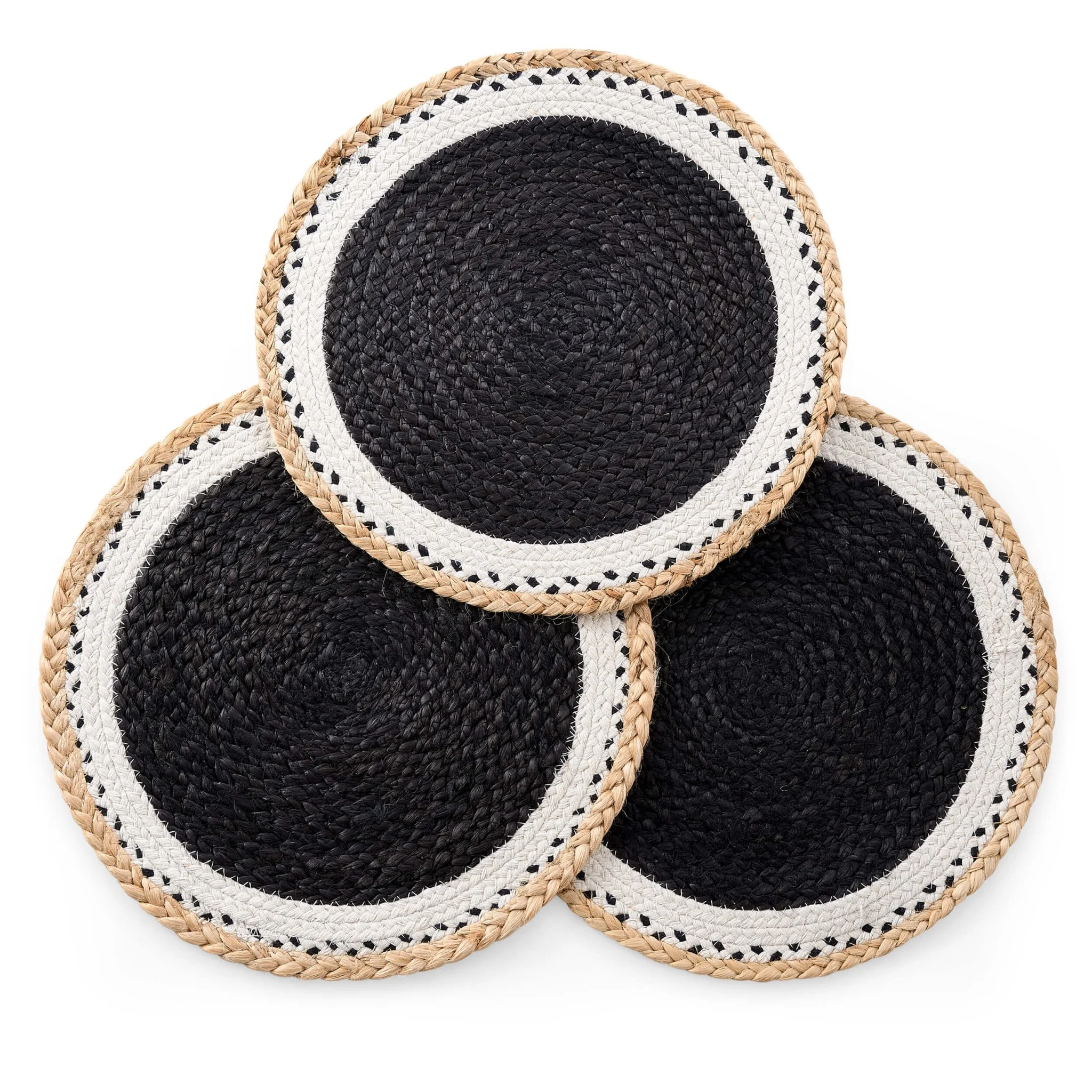 Della Jute Circle Set of 4 Placemats - Black/ Natural - Image 2