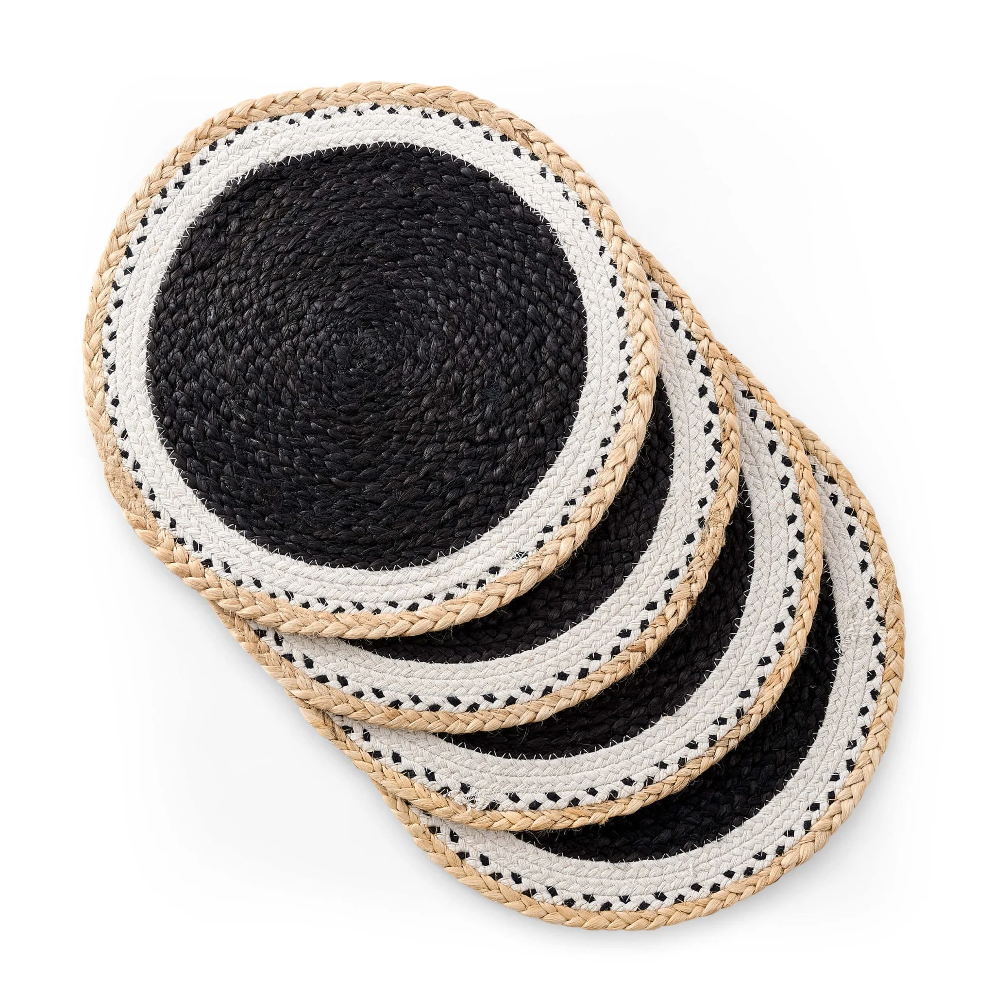 Della Jute Circle Set of 4 Placemats - Black/ Natural - Image 3