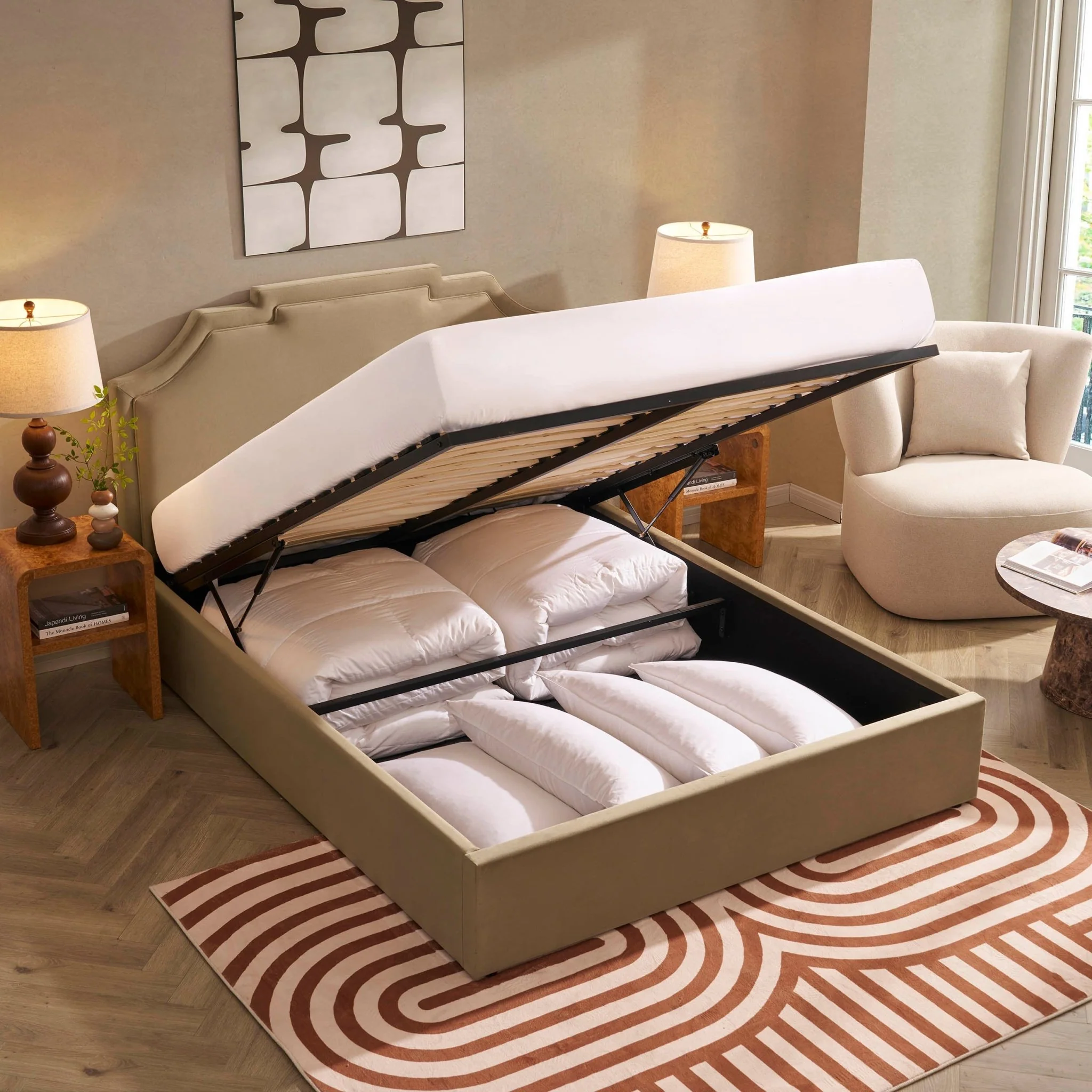 Delphi Ottoman Storage Bed - Latte - Image 2