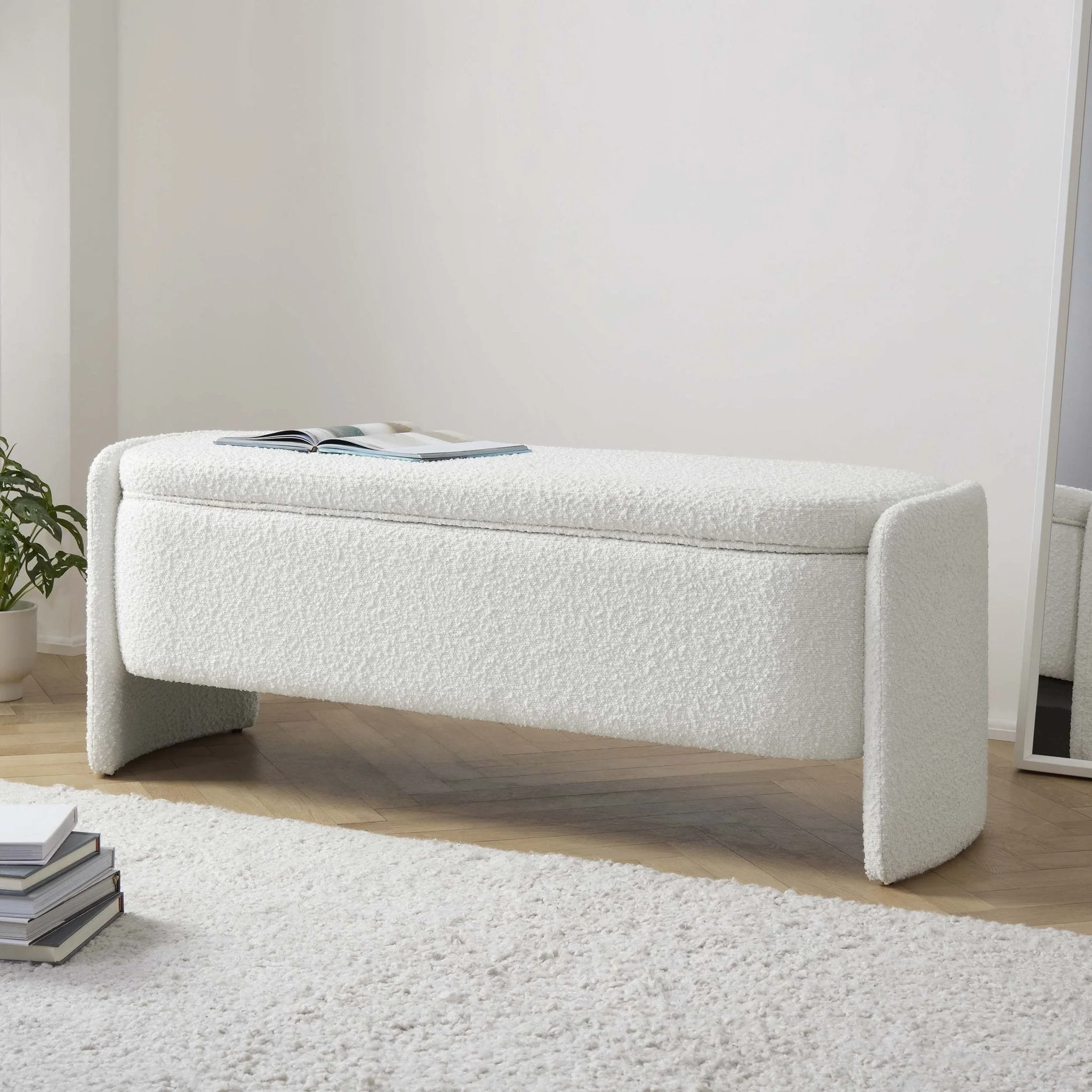 Didsbury Boucle Curved Storage Bench - Off White
