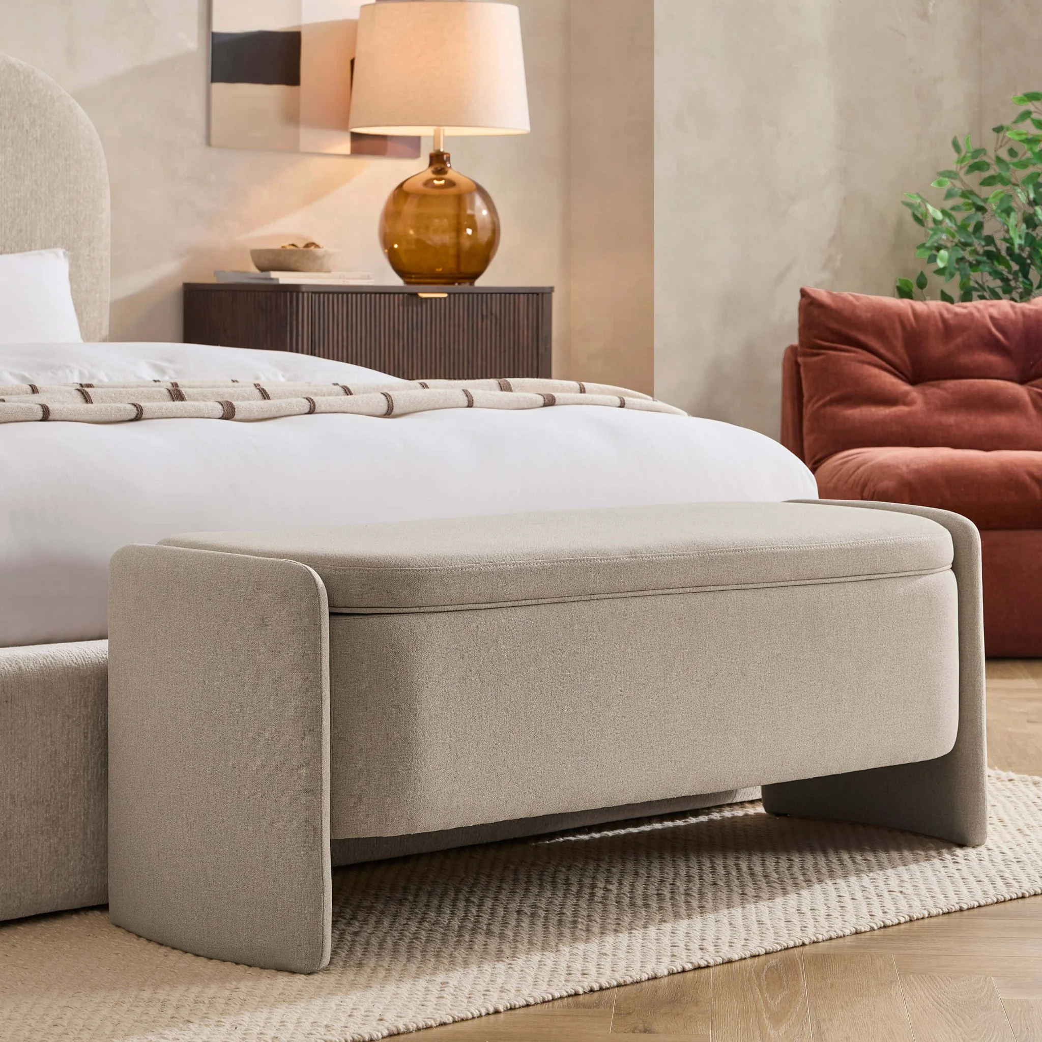 Didsbury Curved Storage Bench - Oatmeal