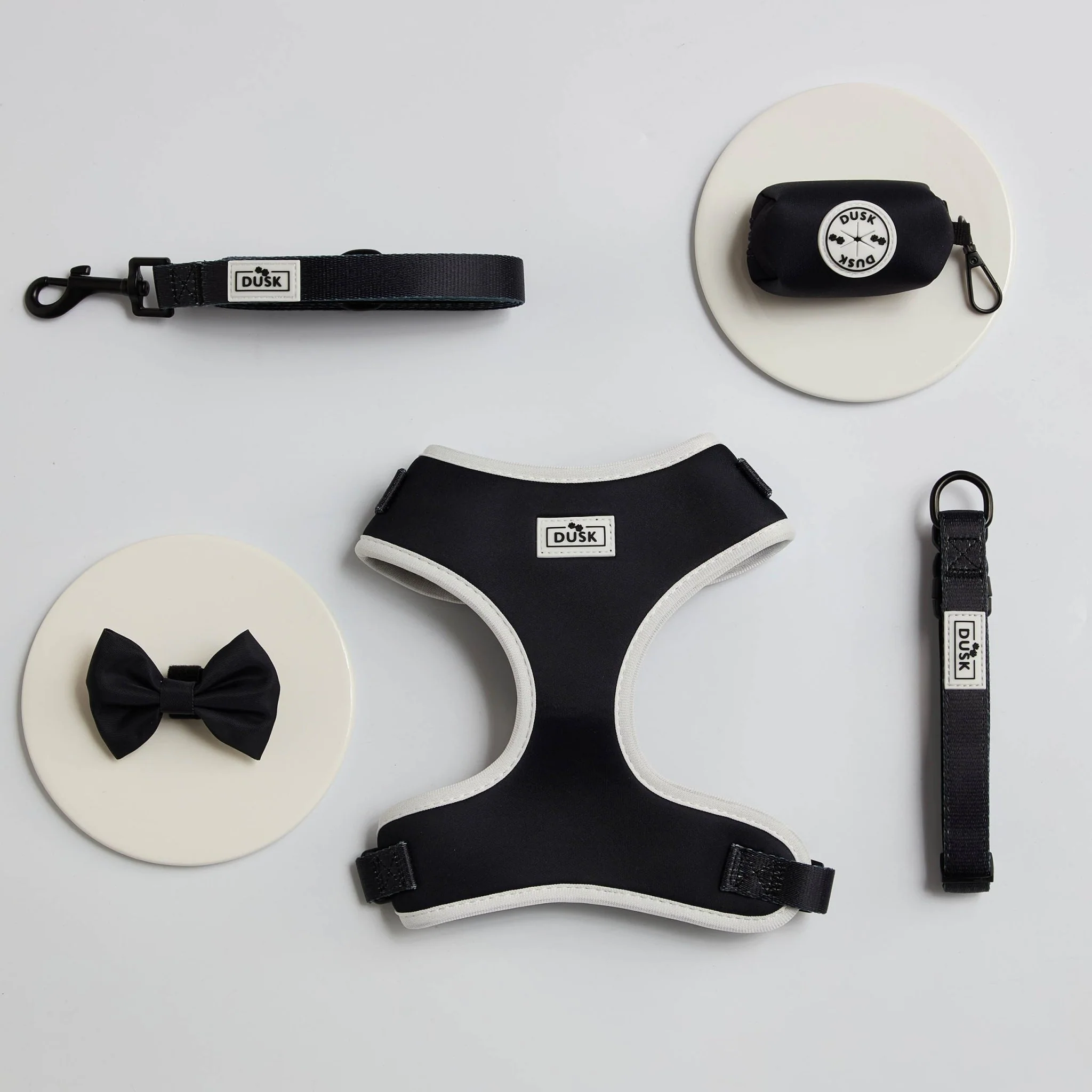 Dog Harness, Lead, Collar Set - Size Small - Black/White
