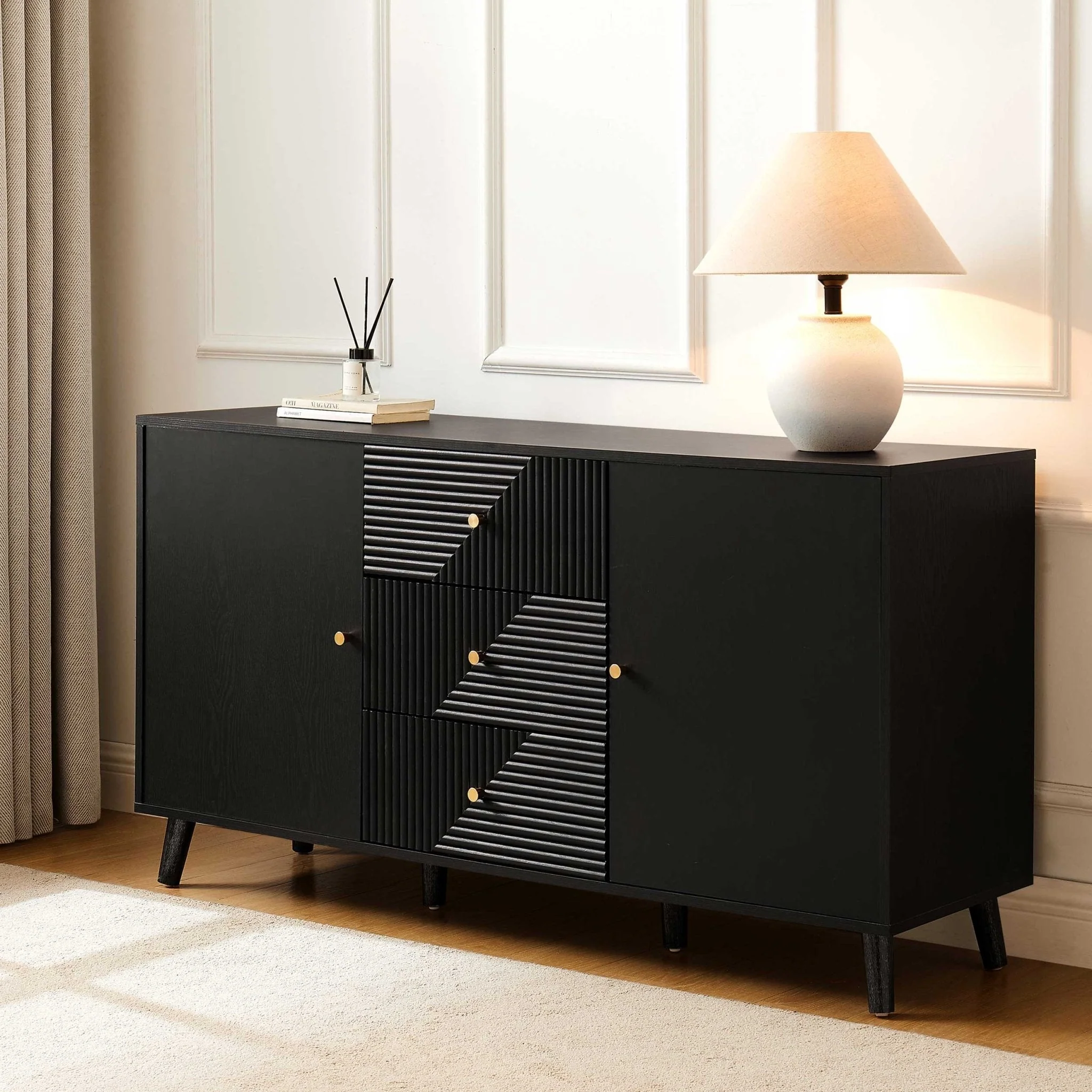 Dora Large Sideboard with Drawers - Black