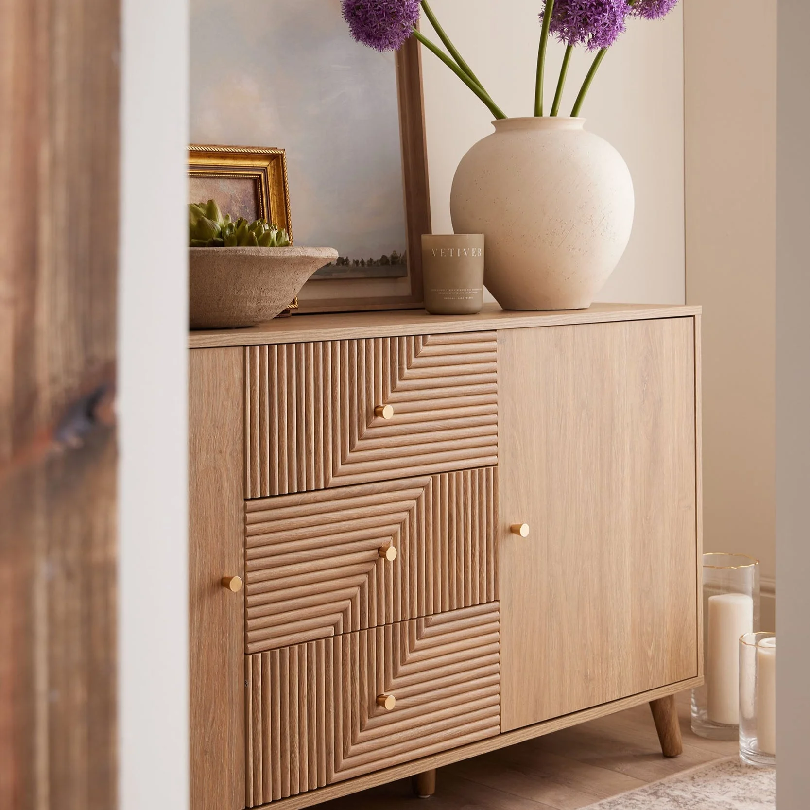 Dora Large Sideboard with Drawers - Light Wood - Image 2