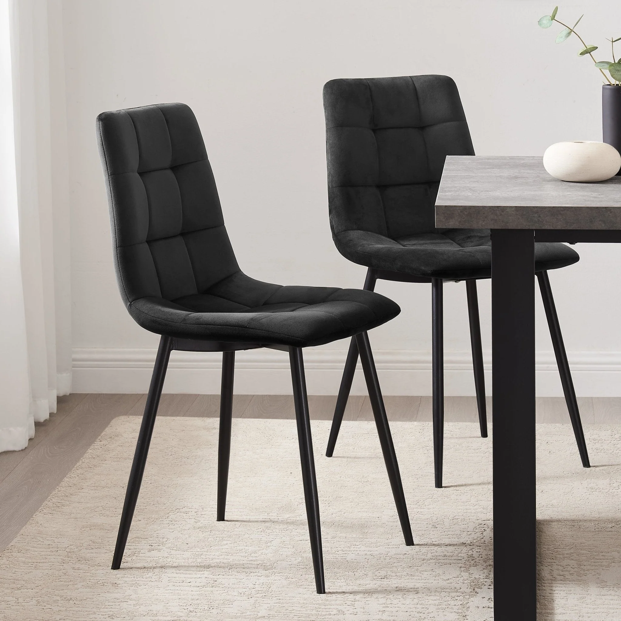 Eden Set Of 2 Dining Chairs - Velvet - Charcoal
