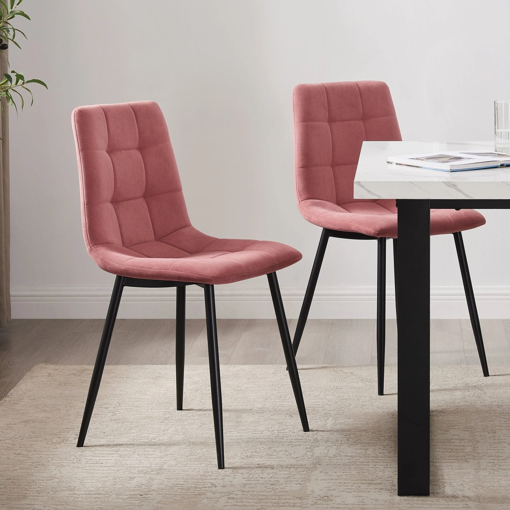 Eden Set Of 2 Dining Chairs - Velvet - Pink