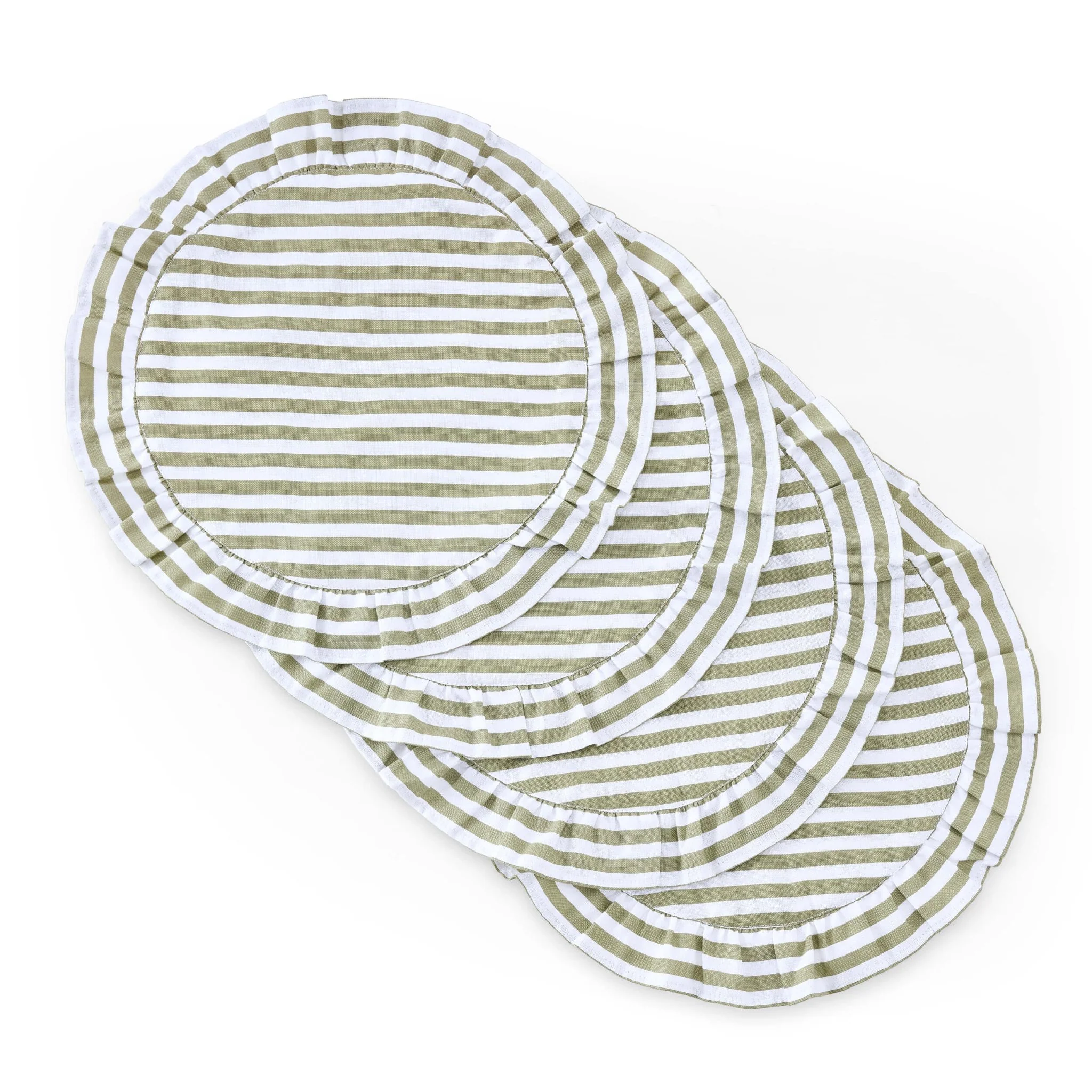 Edith Stripe Frill Edge Set of 4 Placemats - Olive Green - Image 2