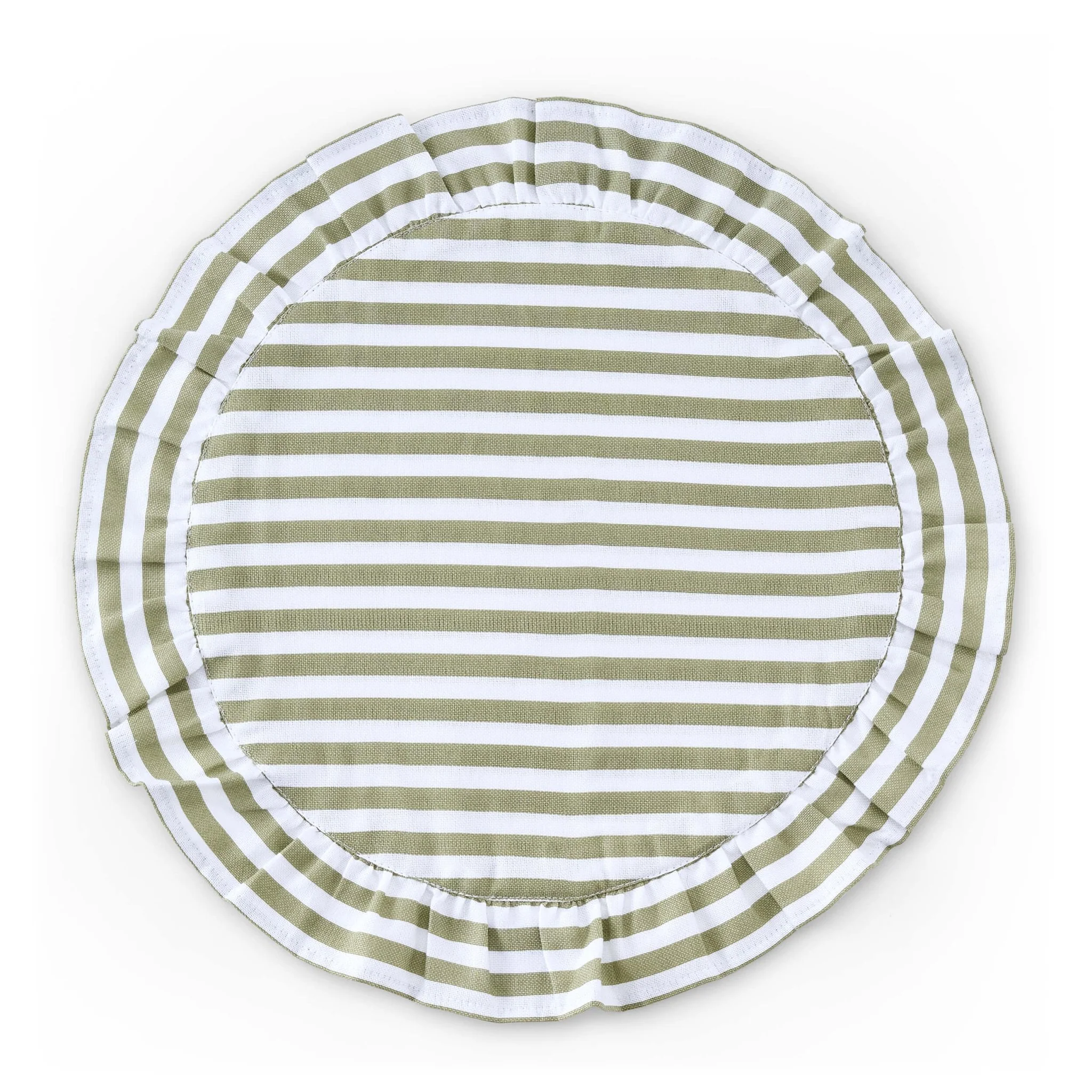 Edith Stripe Frill Edge Set of 4 Placemats - Olive Green - Image 3