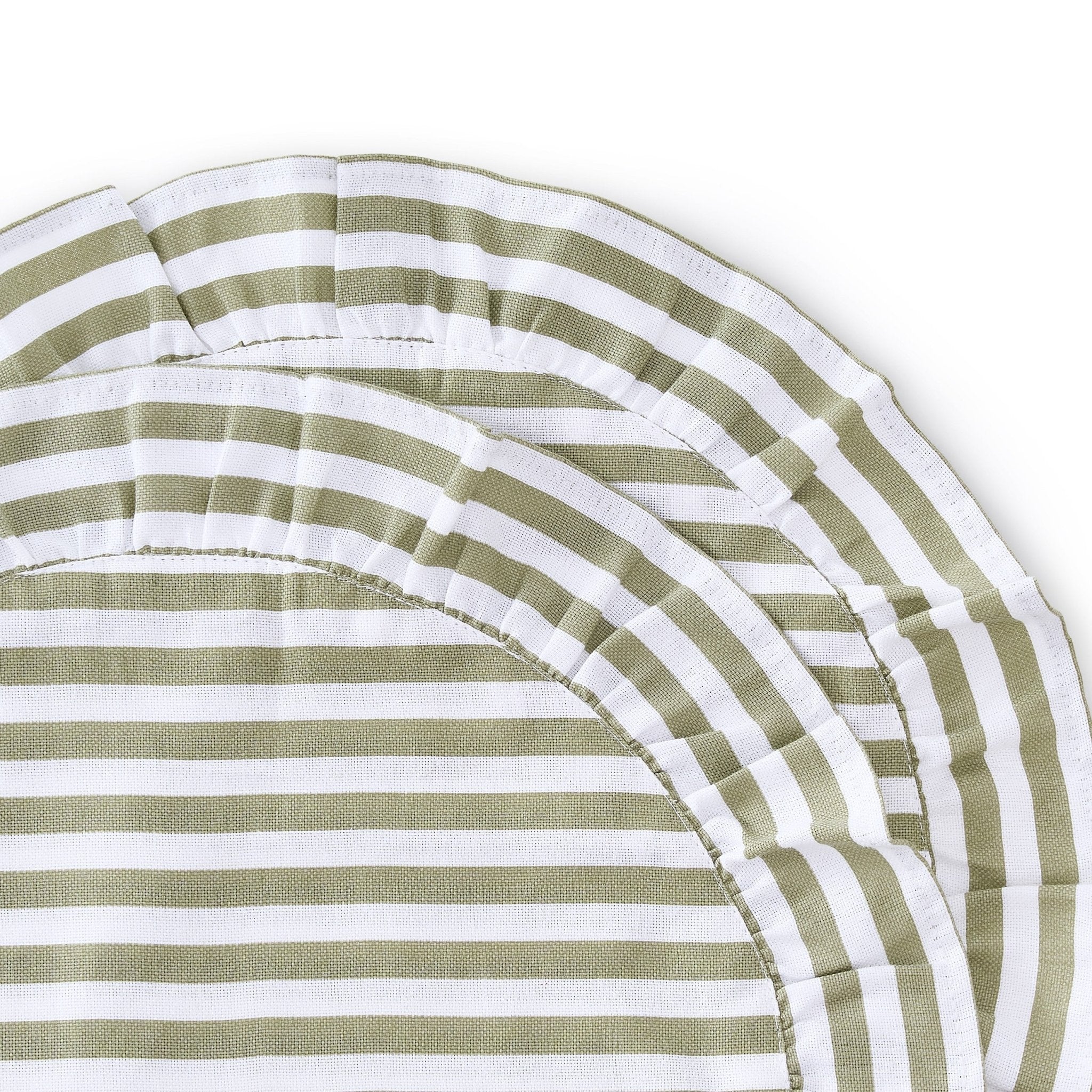 Edith Stripe Frill Edge Set of 4 Placemats - Olive Green - Image 5