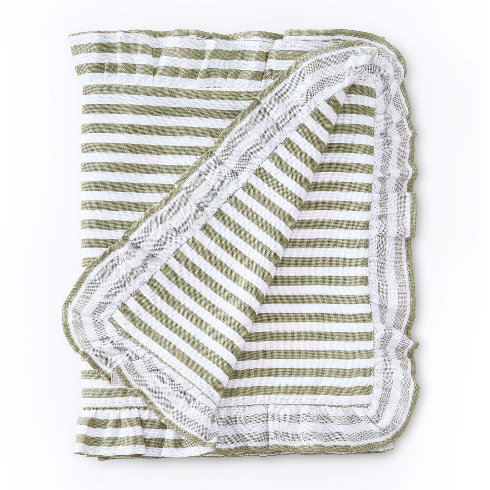 Edith Stripe Frill Edge Table Runner - Olive Green - Image 3