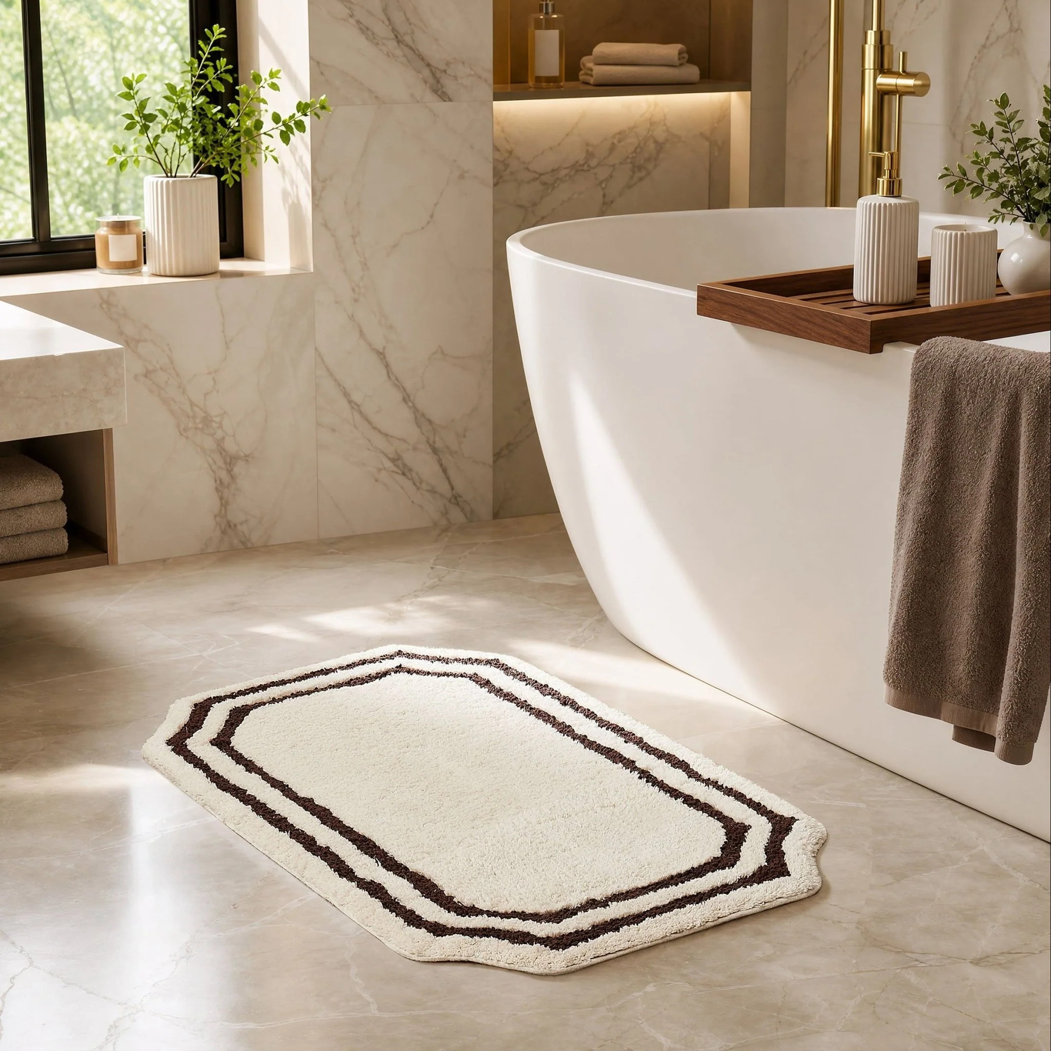 Elba Border Bath Mat - Vanilla & Chocolate