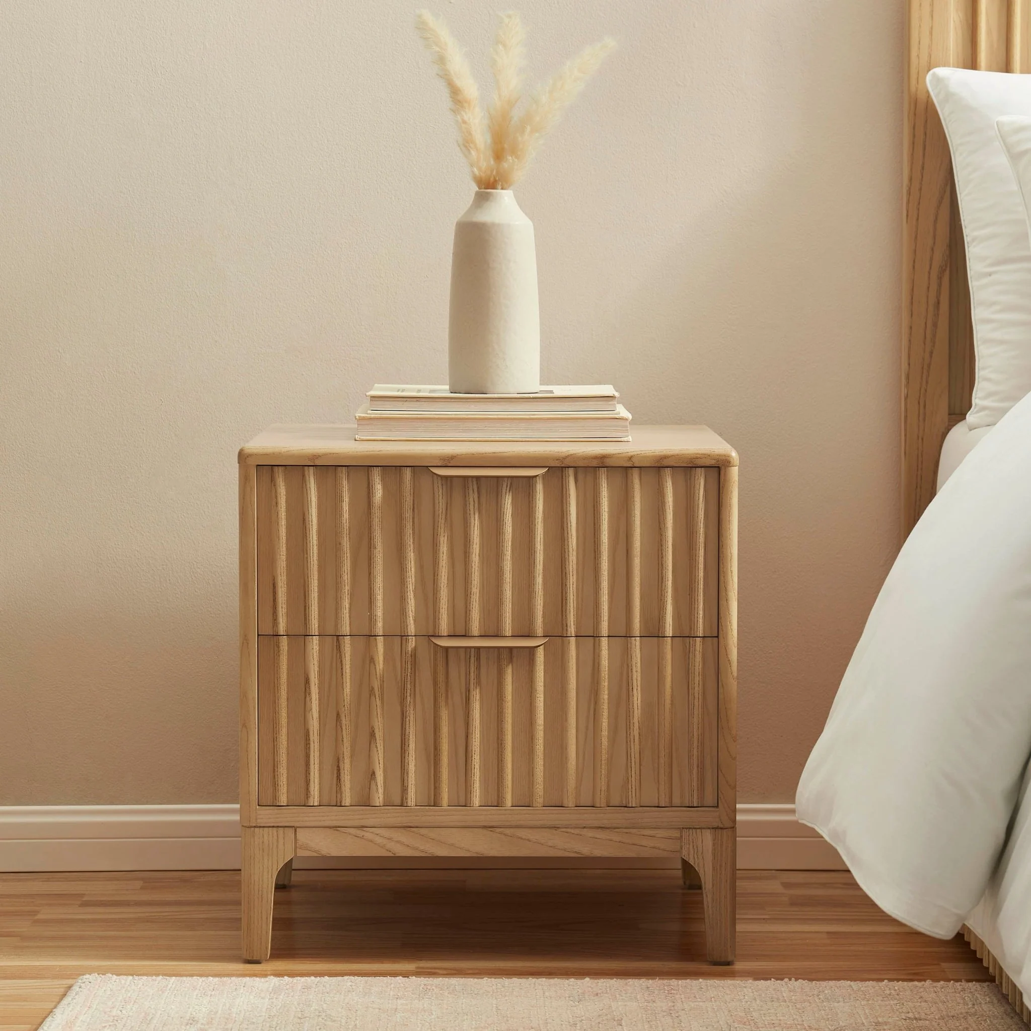 Elena Ash 2 Drawer Bedside Table - Light Wood - Image 2