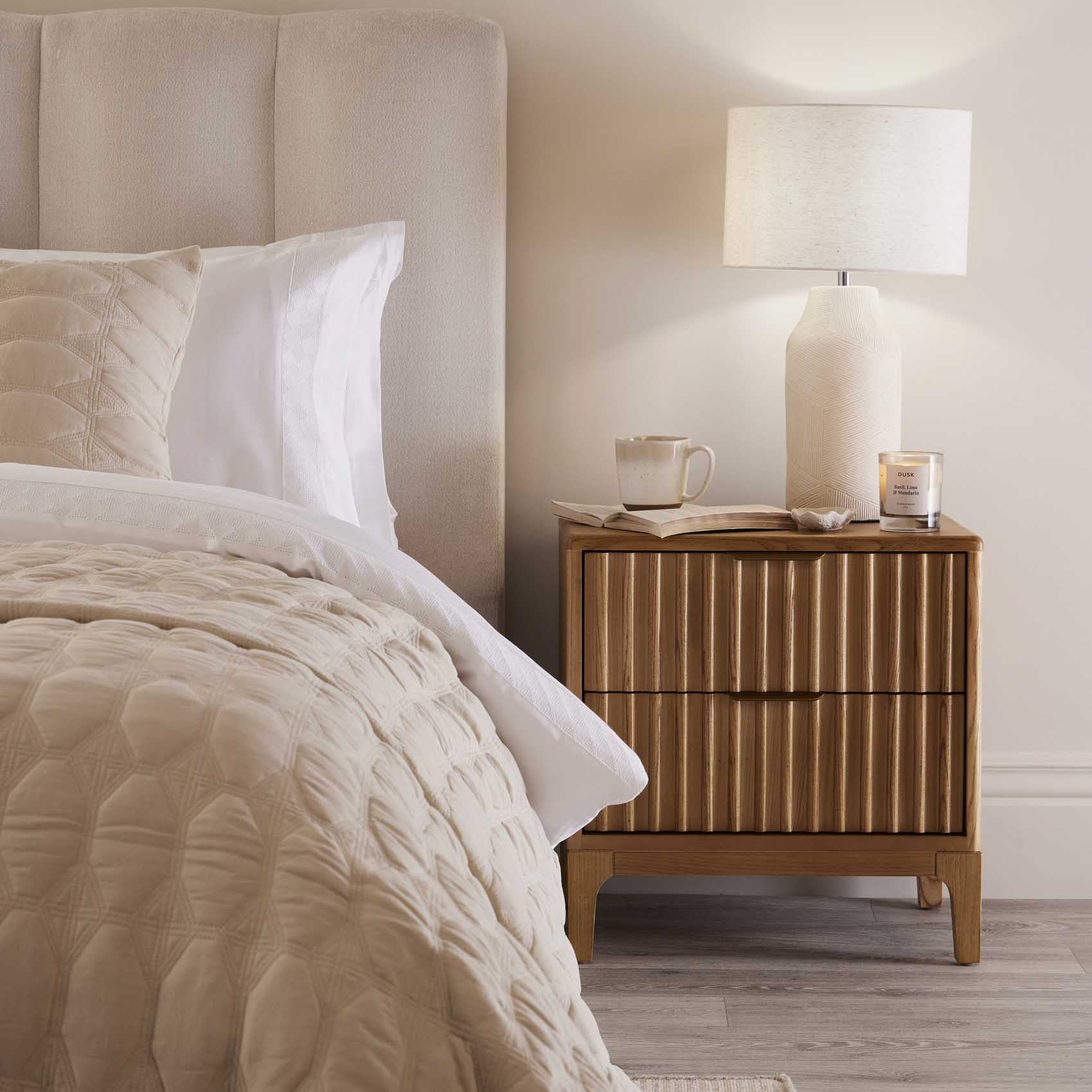 Elena Ash 2 Drawer Bedside Table - Light Wood - Image 3