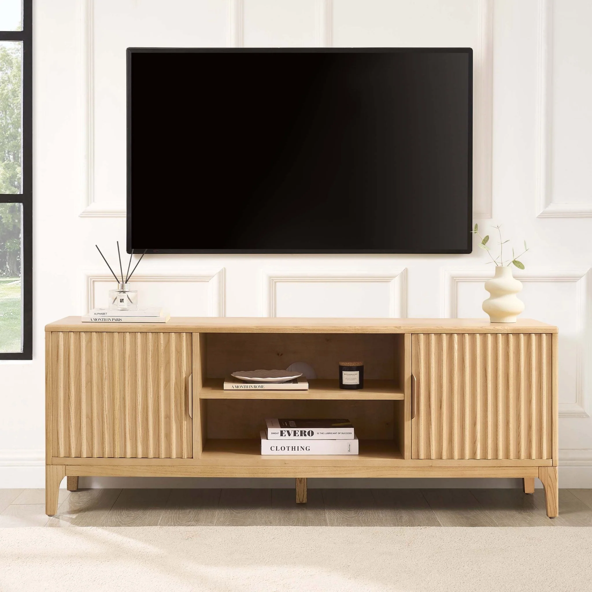 Elena TV Unit for TVs up to 60" - Light Wood - Wood Veneer