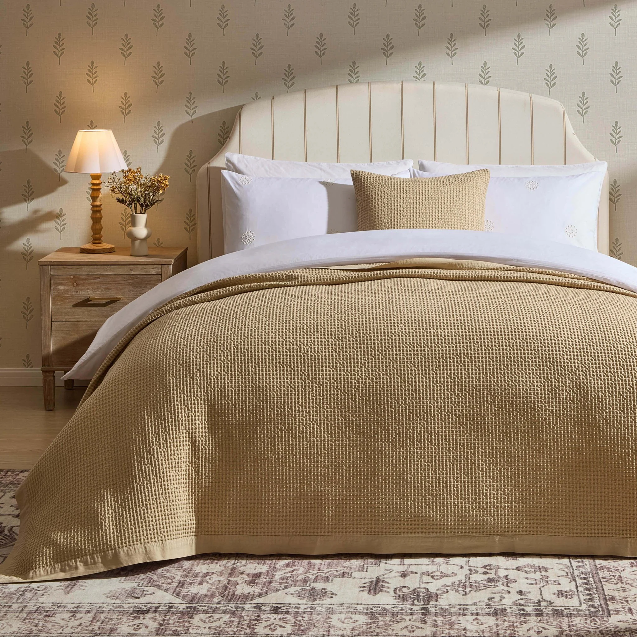 Eleni Cotton Waffle Stonewash Bedspread - Natural