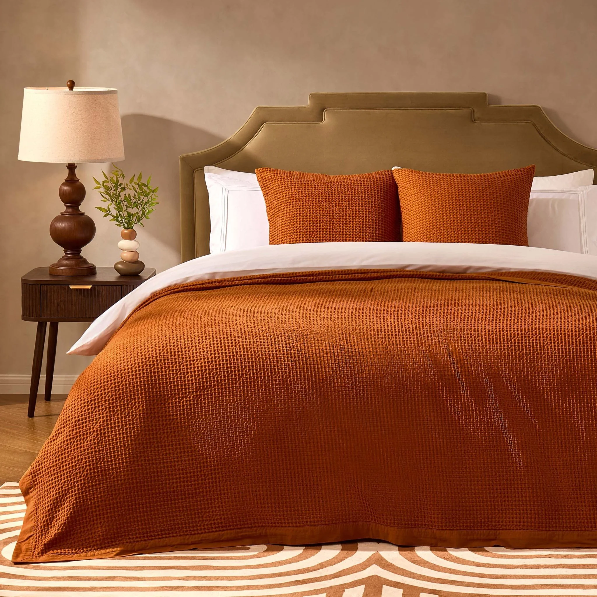 Eleni Cotton Waffle Stonewash Bedspread - Orange