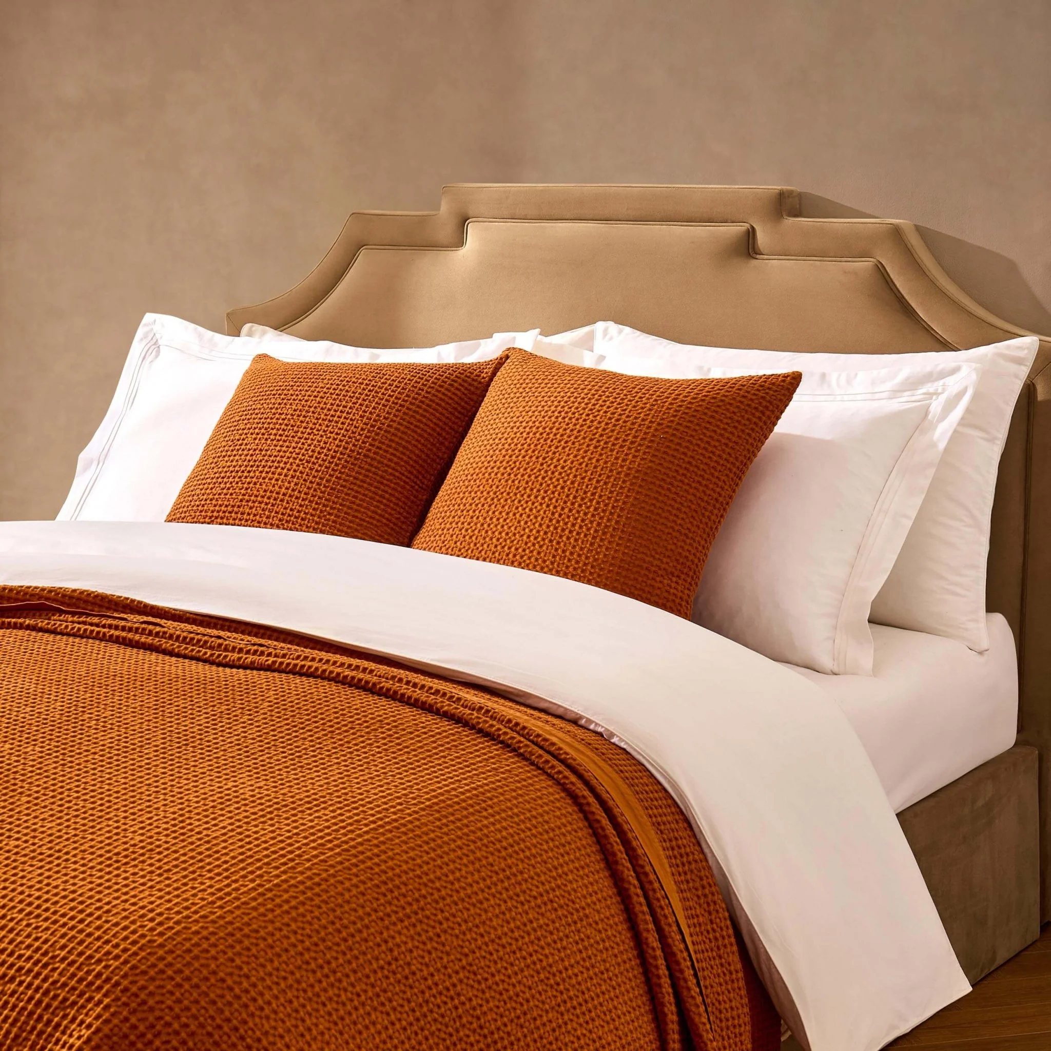 Eleni Cotton Waffle Stonewash Bedspread - Orange - Image 2