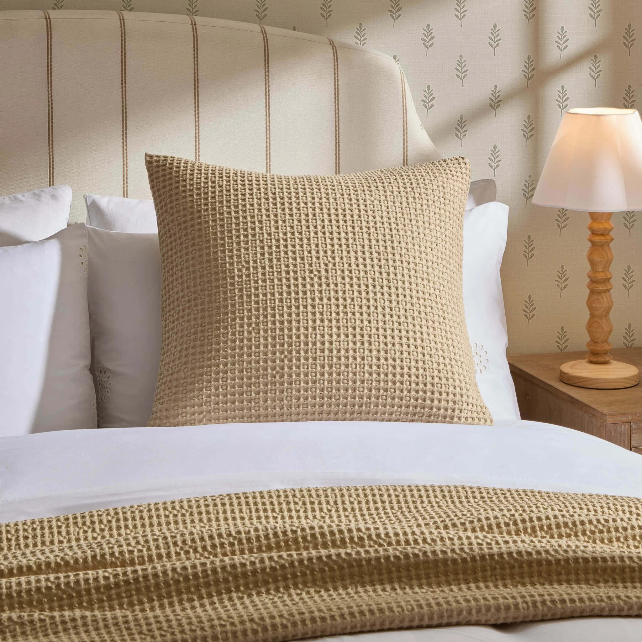 Eleni Cotton Waffle Stonewash Cushion Cover - Natural