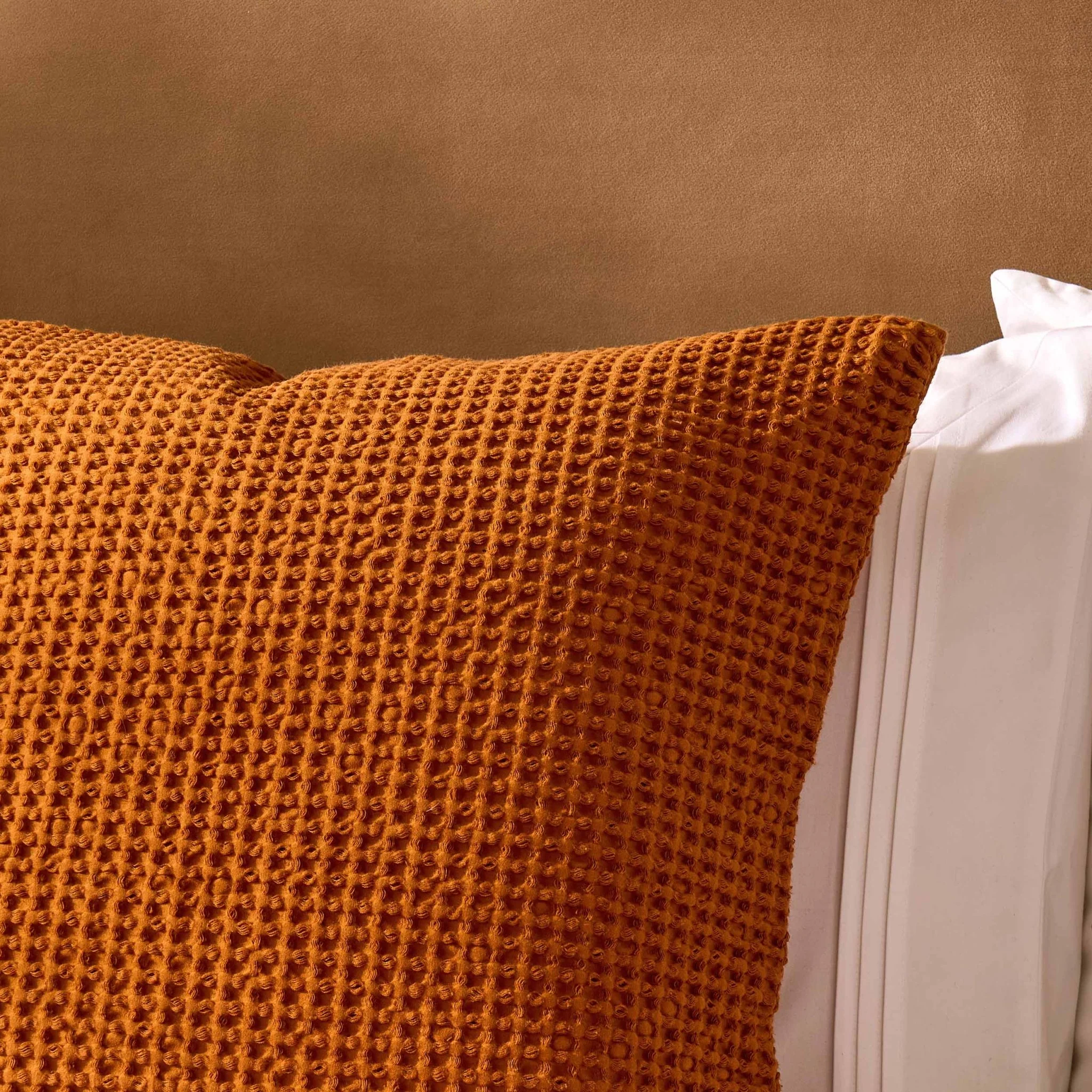 Eleni Cotton Waffle Stonewash Cushion Cover - Orange - Image 2
