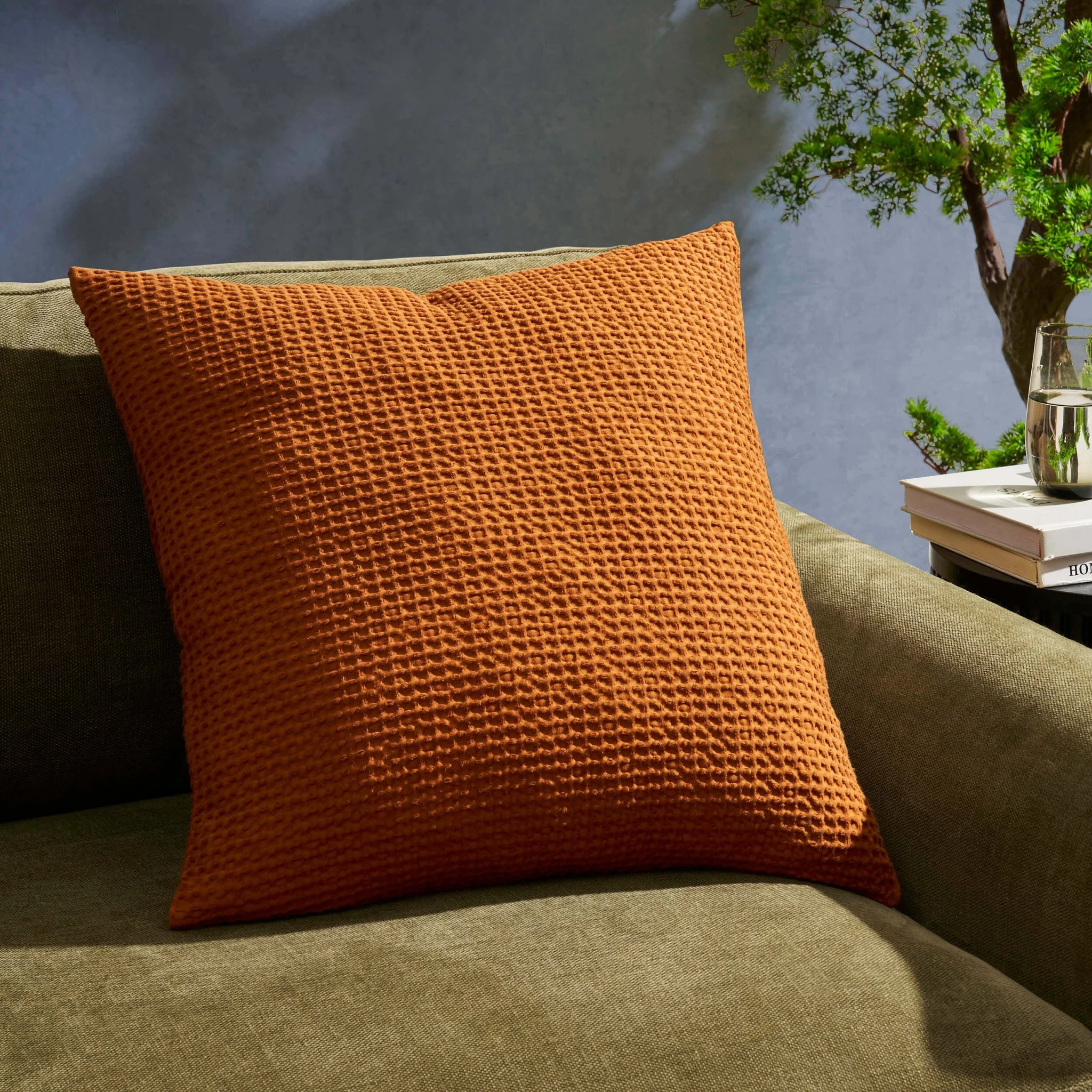 Eleni Cotton Waffle Stonewash Sofa Cushion Cover - Orange
