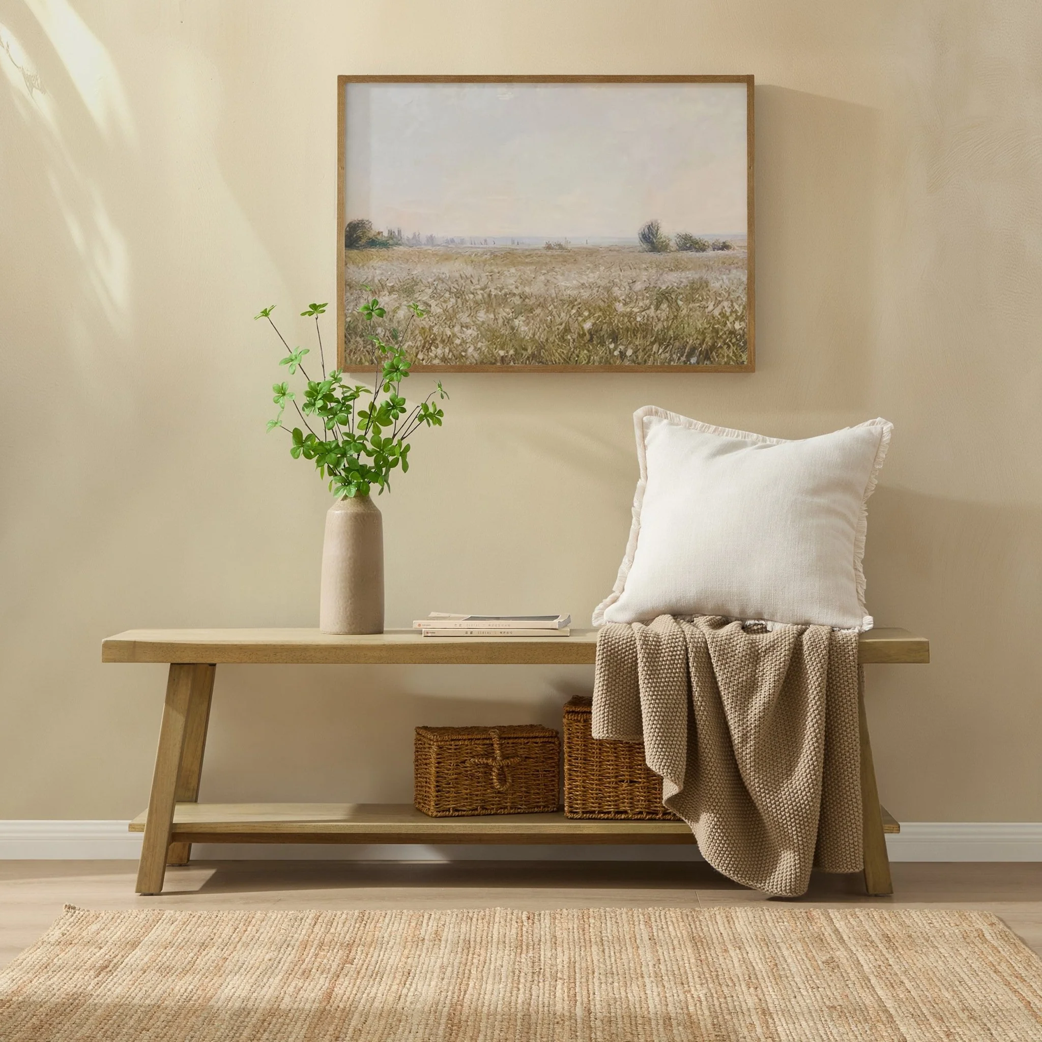 Eliza Wooden Shelf Bench - Light Wood - Image 2