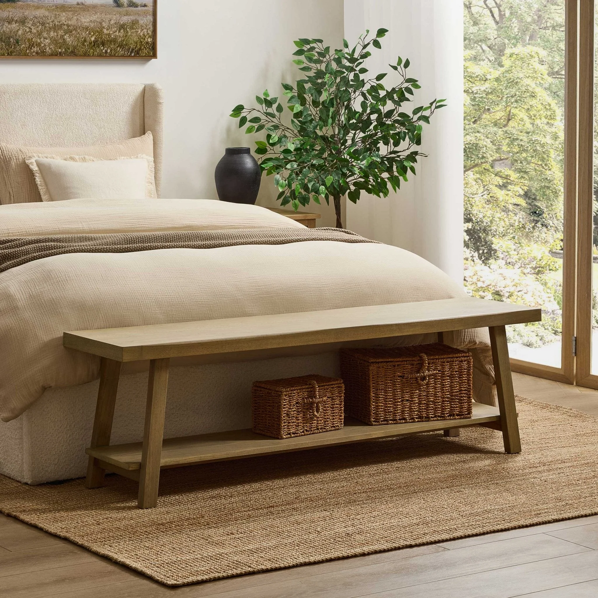 Eliza Wooden Shelf Bench - Light Wood - Image 4