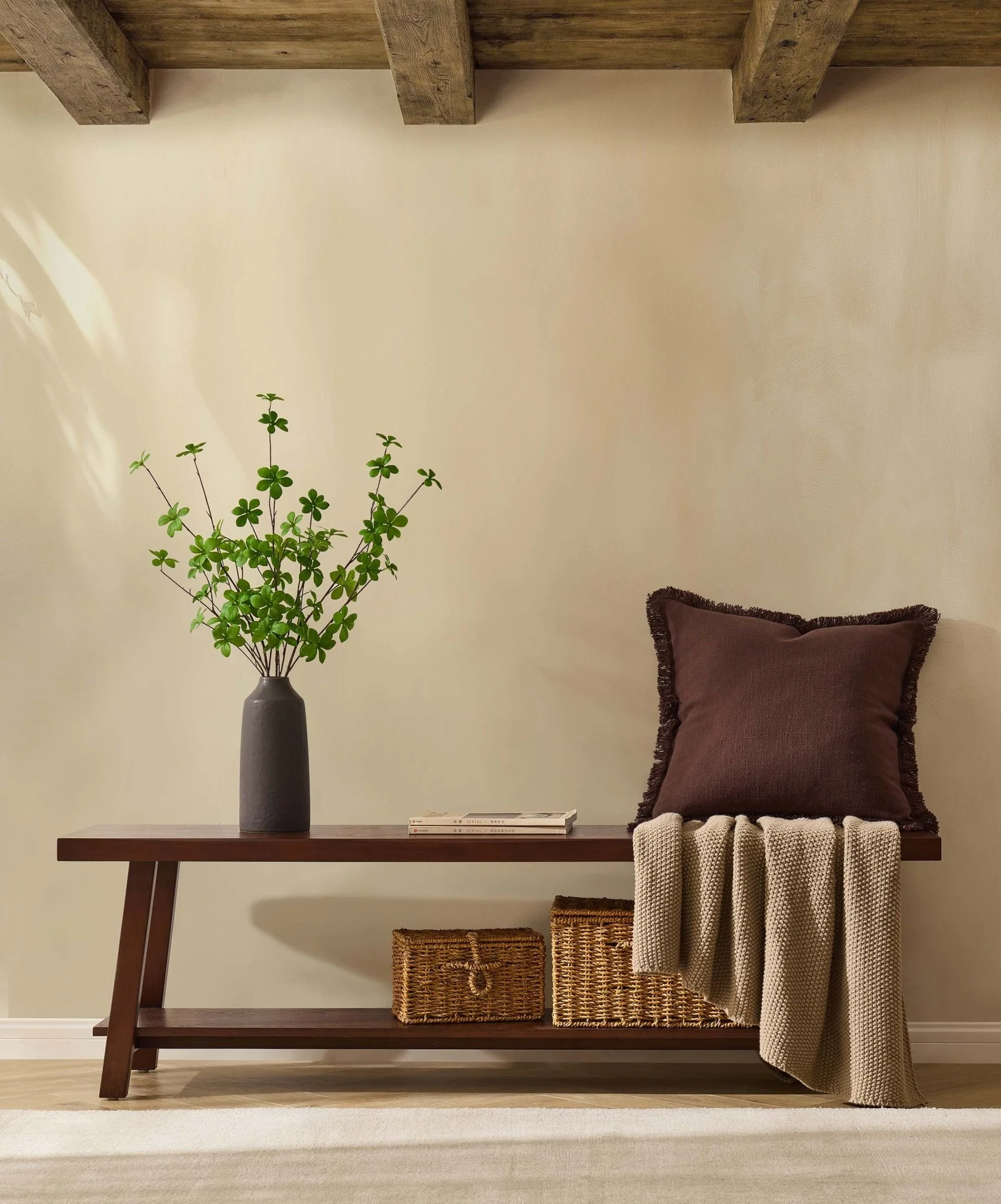 Eliza Wooden Shelf Bench - Walnut