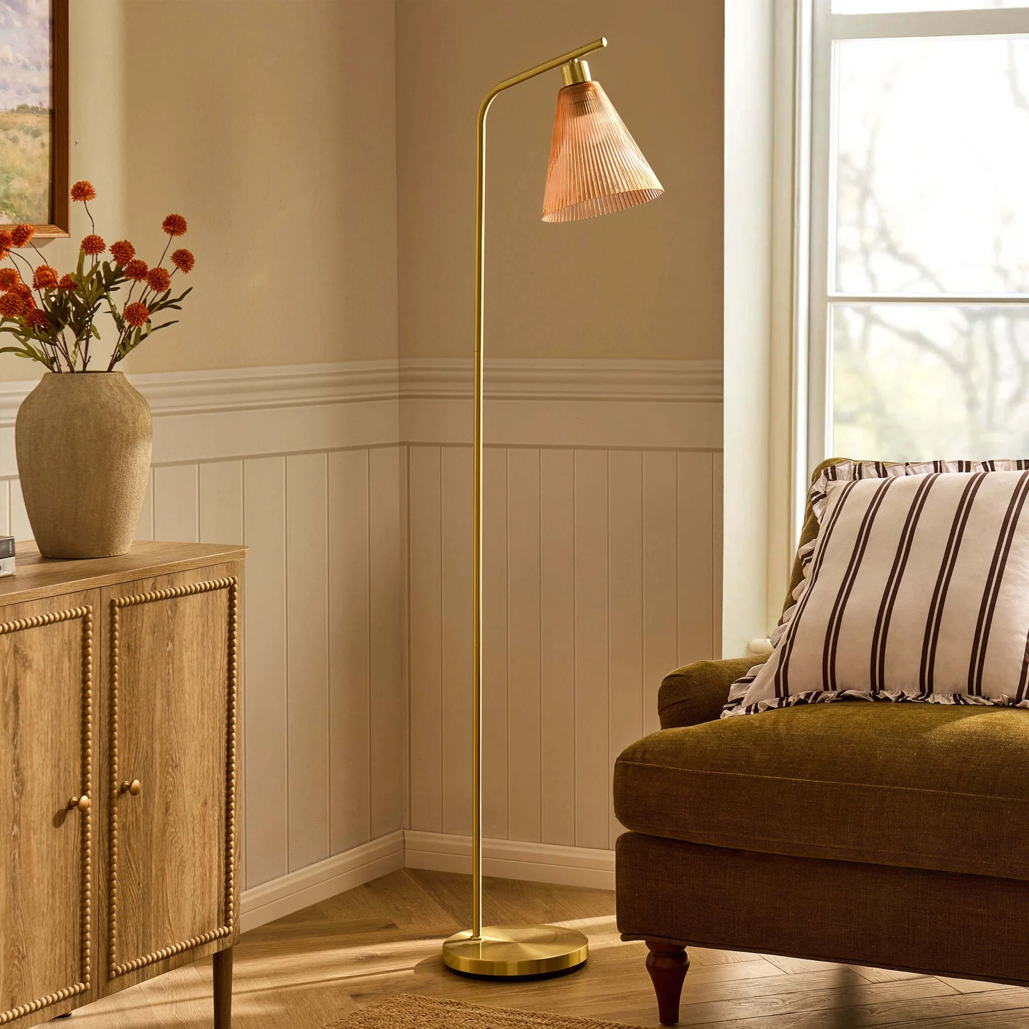 Ella Glass Conical Striped Floor Lamp - Amber - Image 2