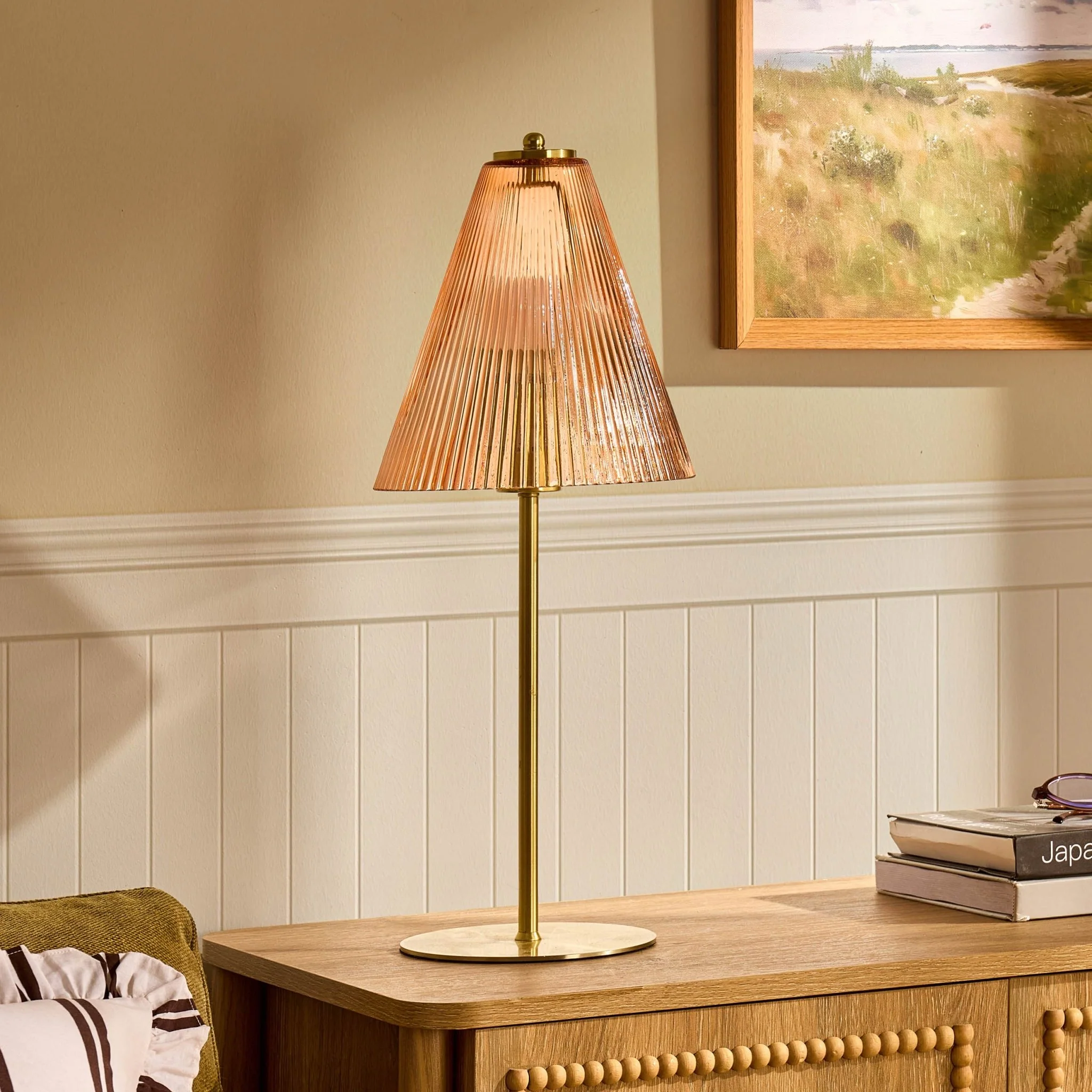 Ella Glass Conical Striped Table Lamp - Amber - Image 2