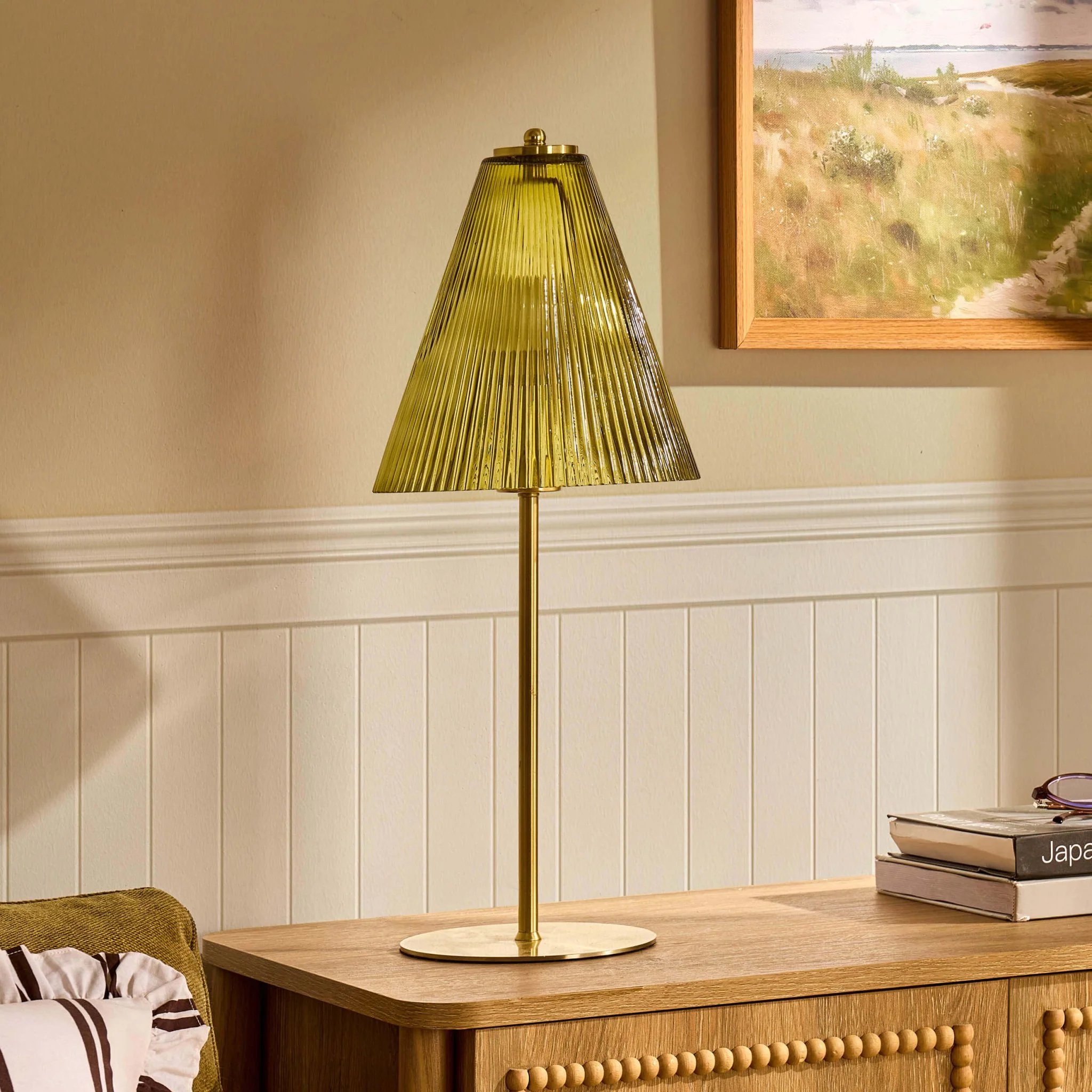 Ella Glass Conical Striped Table Lamp - Green - Image 2