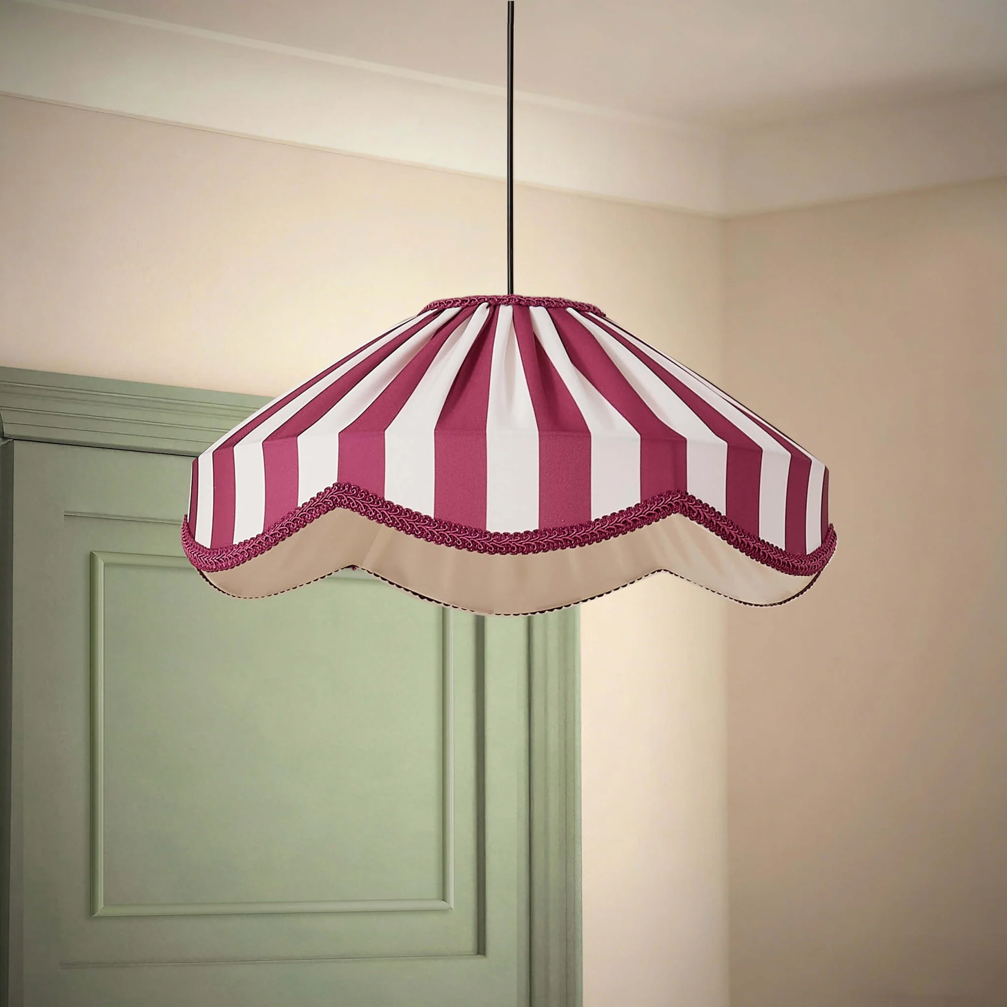 Elliot Linen Scallop Stripe Ceiling Shade - Plum