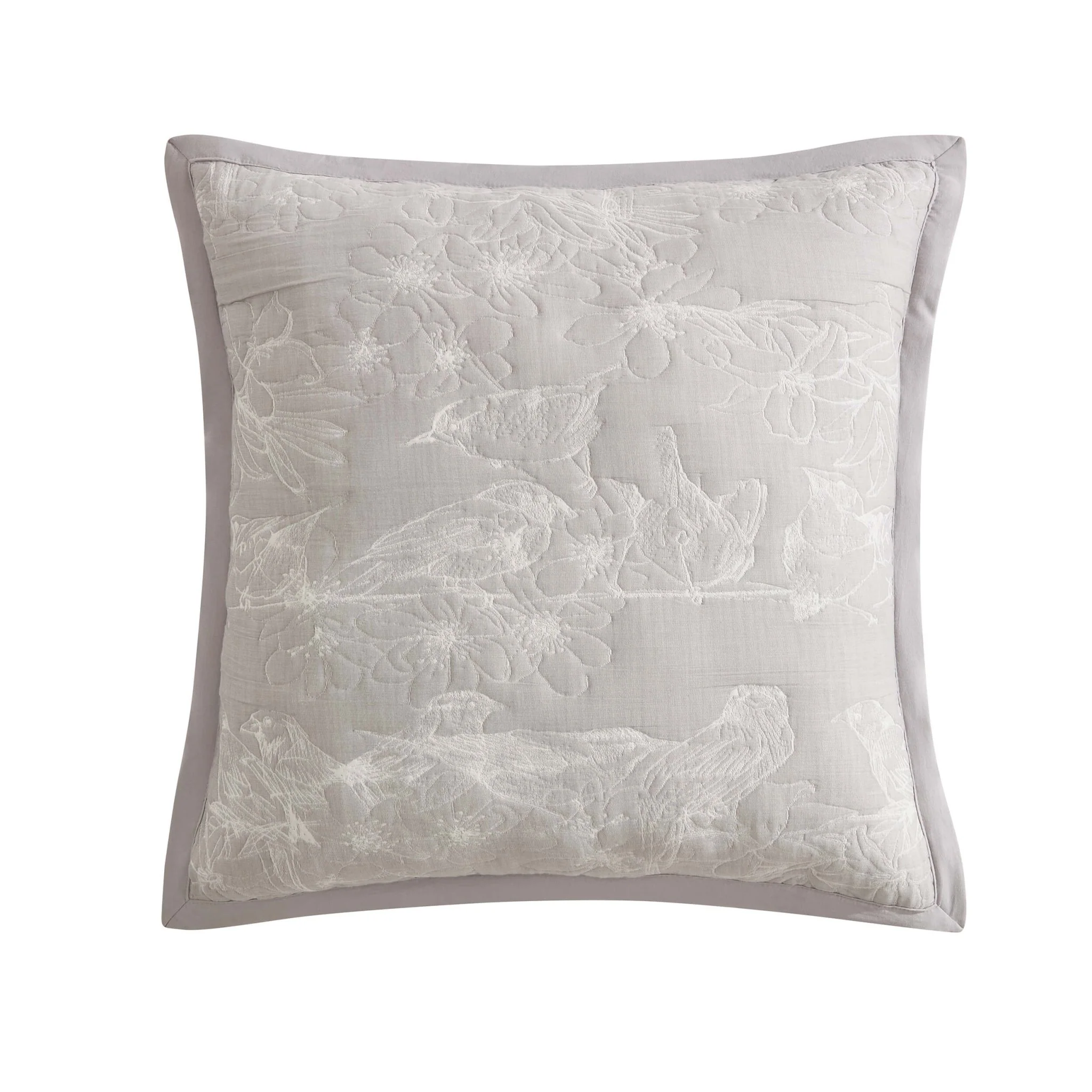 Embroidered Bird Cushion Cover - Cloud Grey - Image 2